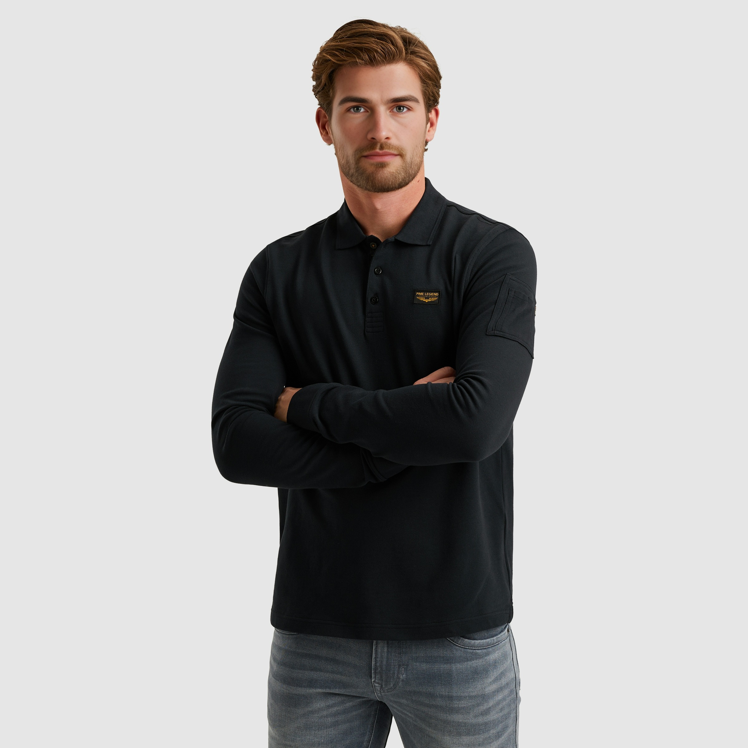 PME Legend Herren Poloshirt LONG SLEEVE POLO AMERICAN CLASSIC - Regular Fit günstig online kaufen