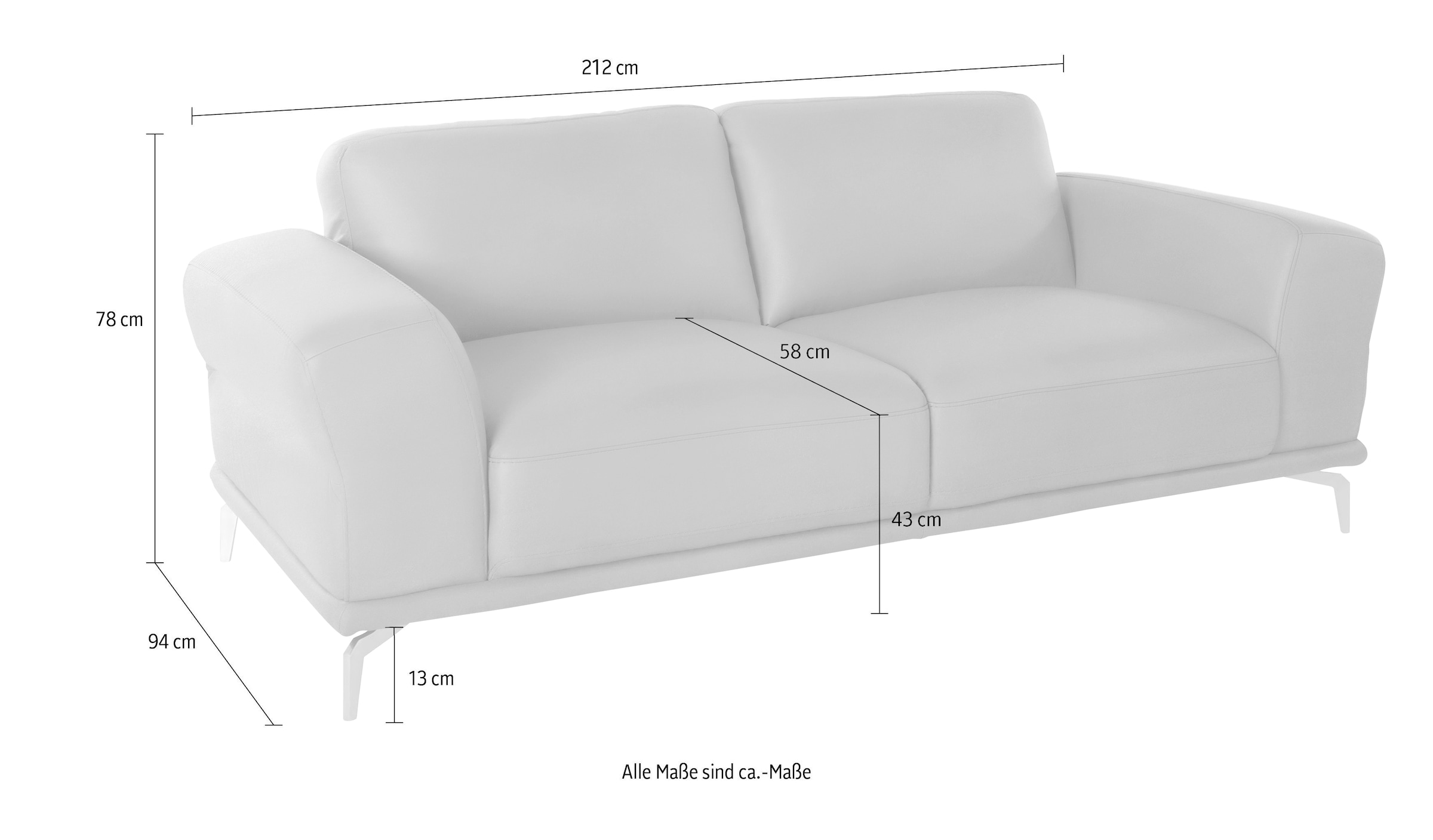 W.SCHILLIG 2,5-Sitzer »montanaa Designsofa mit erstklassigem Sitzkomfort, Ferderkern« mit Metallfüßen in Chrom glänzend, Breite 212 cm