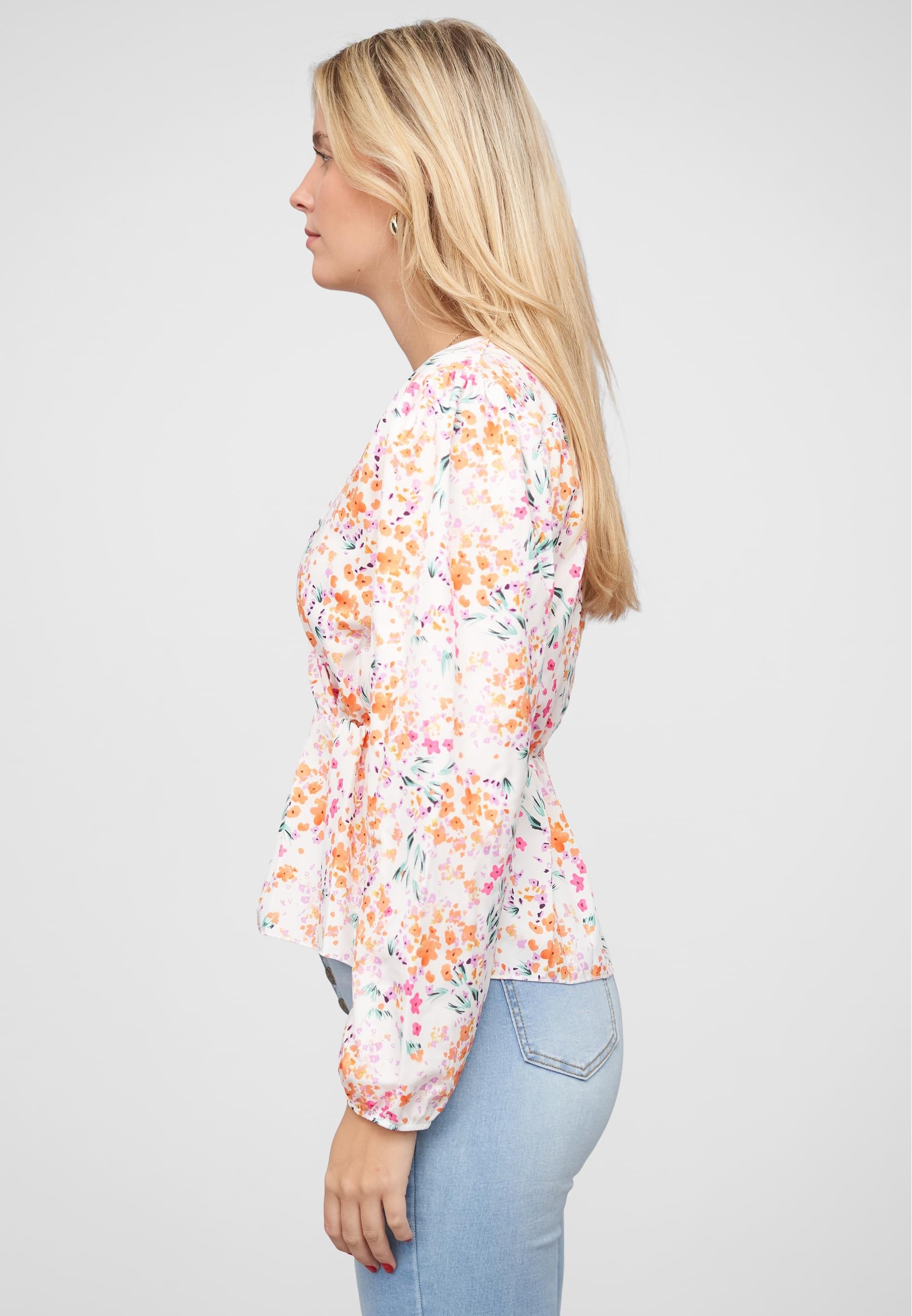 CLOUD 5IVE Klassische Bluse »CLOUD 5IVE V-Neck Schößchenbluse m. Blumen Print in Wickeloptik«