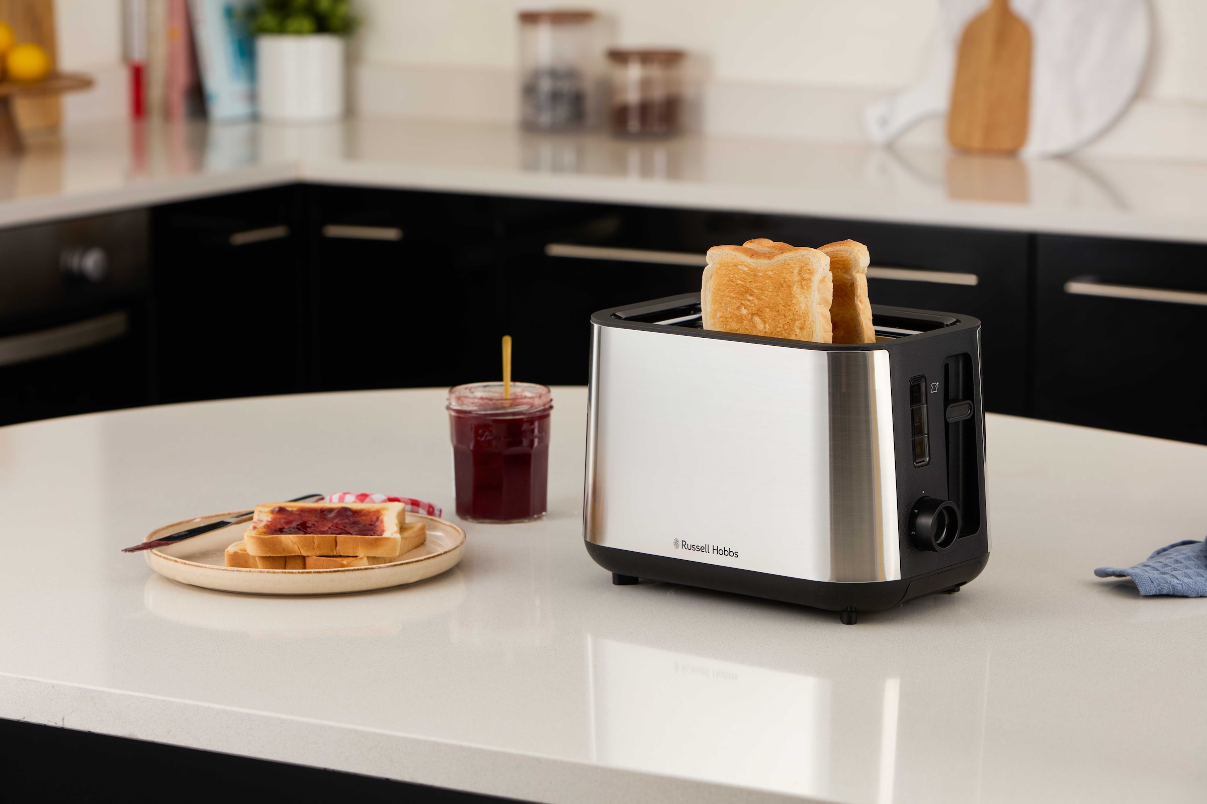 RUSSELL HOBBS Toaster »Heaton 27390-56, Edelstahl«, 2 kurze Schlitze, 2 extra breite Toastschlitze, 6 Bräunungsstufen, inkl. Brötchenaufsatz