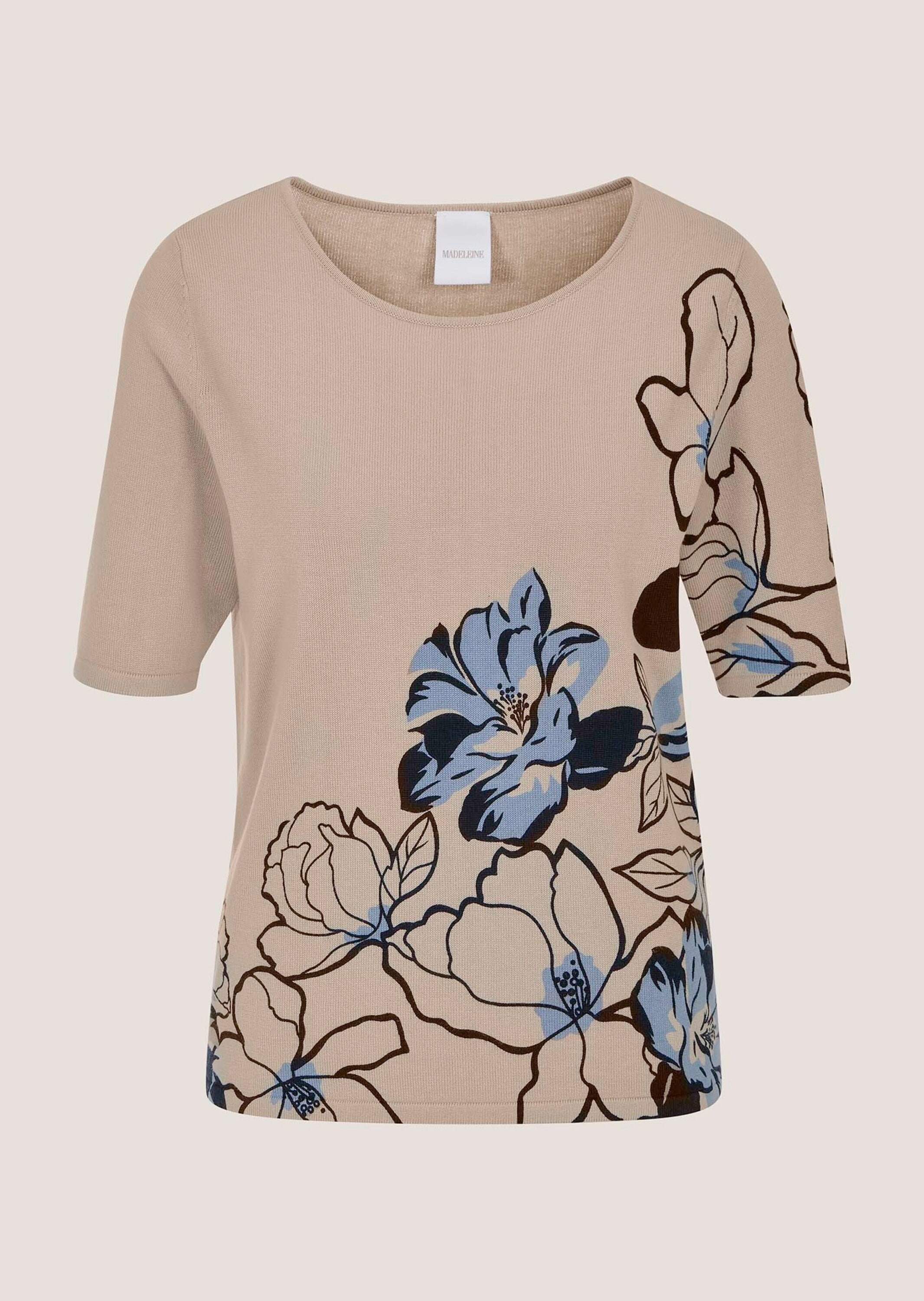 MADELEINE Longpullover "Feinstrickpullover Viskoseshirt mit Blumenmotiv" Bl günstig online kaufen