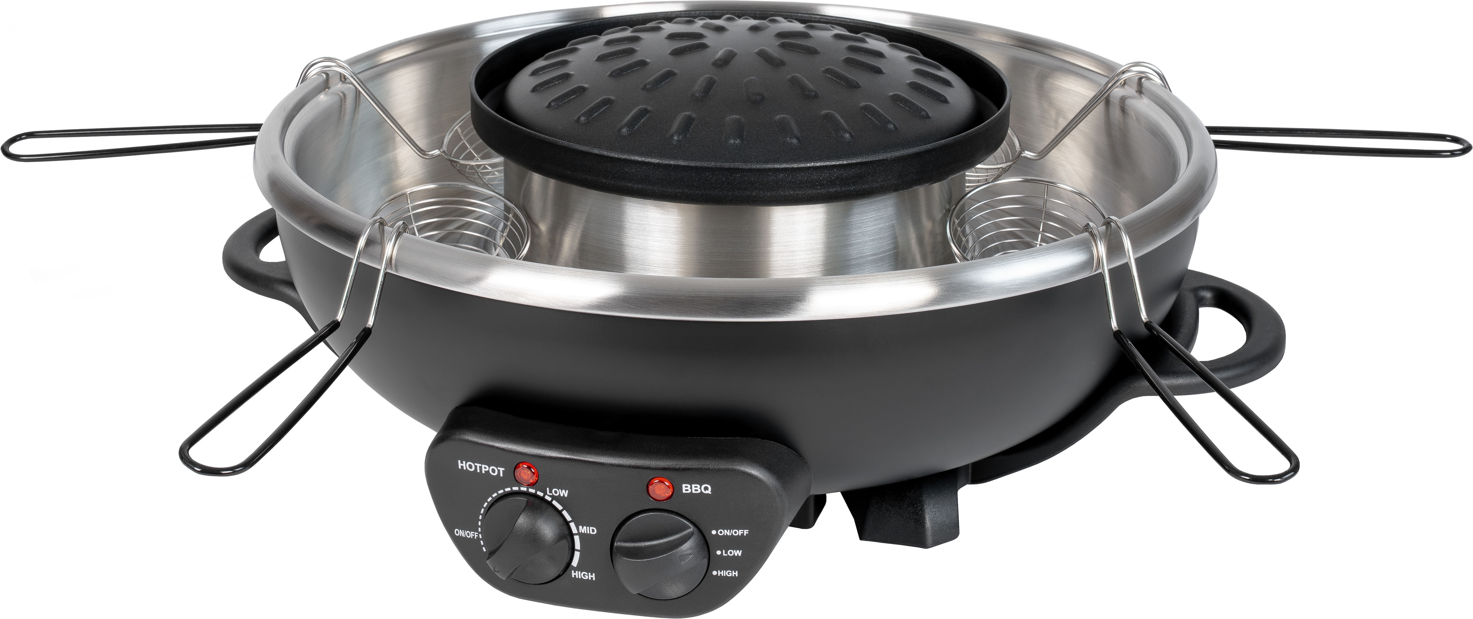 Unold Fondue "Asia Hot Pot" Genoppte Antihaft-Grillplatte, inklusive 4 Fondue-Körbchen