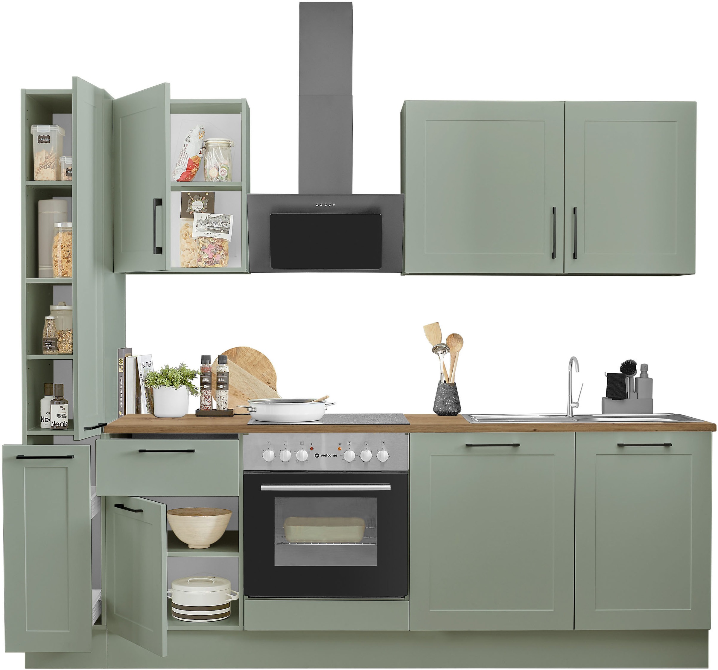BASIC by Balculina Küchenzeile »Marsi«, Breite 250 cm, wahlweise mit E-Geräten, Soft-Close-Funktion