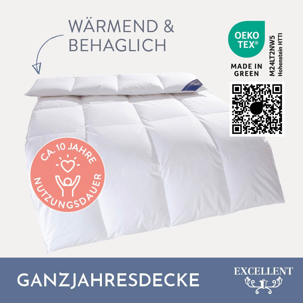 Excellent Daunenbettdecke »Wien, Bettdecken für Sommer und Winter, Decke«, warm, Füllung 90% Daunen, 10% Federn, Bezug 100% Baumwolle, (1 St.), Bettdecke 135x200 cm, made in Germany, allergiker geeignet (Hausstaub)