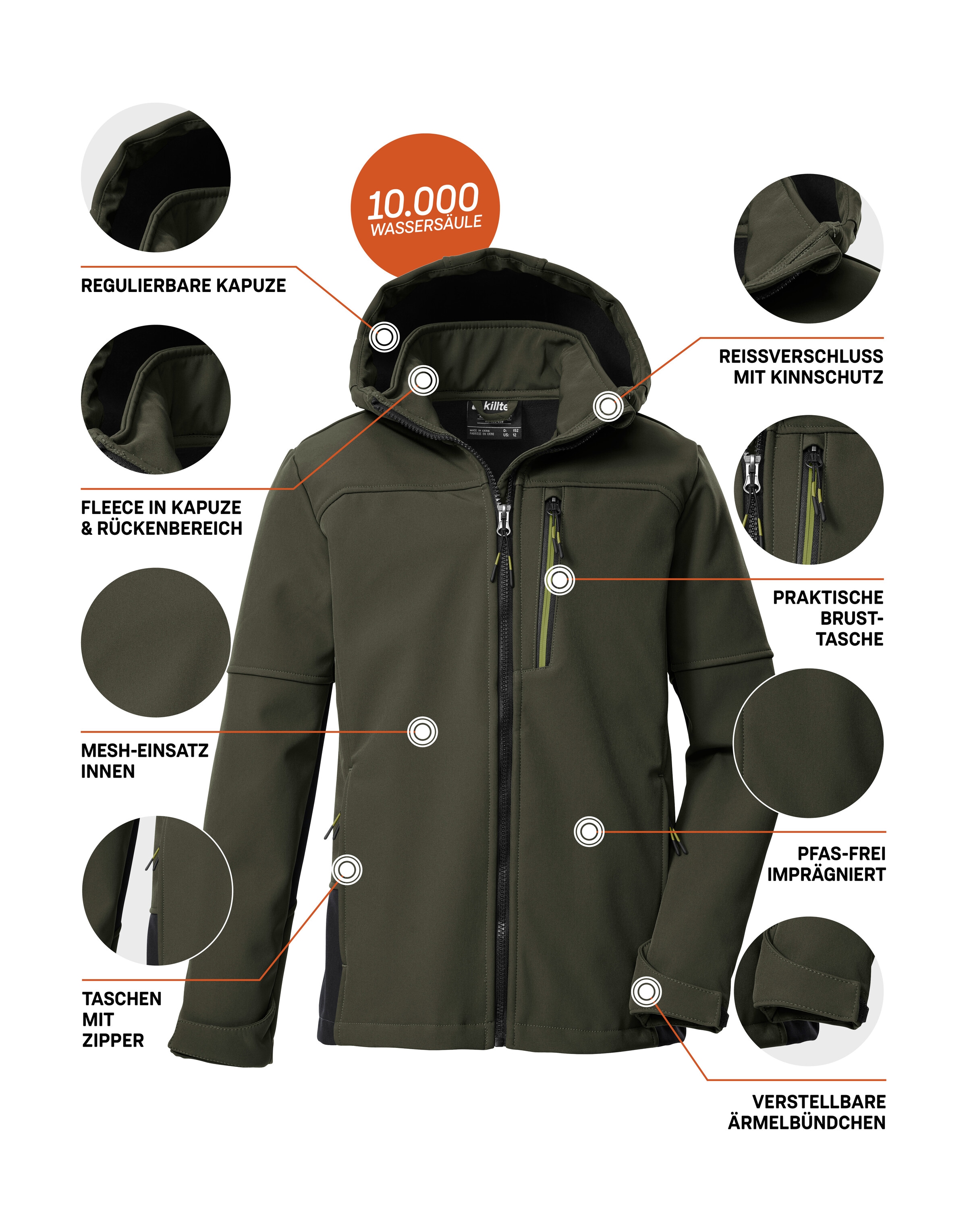 Killtec Softshelljacke »KOW 226 BYS SFTSHLL JCKT«, Wind- und wasserabweisende Kinder-Softshelljacke, Fleece, Reflektoren