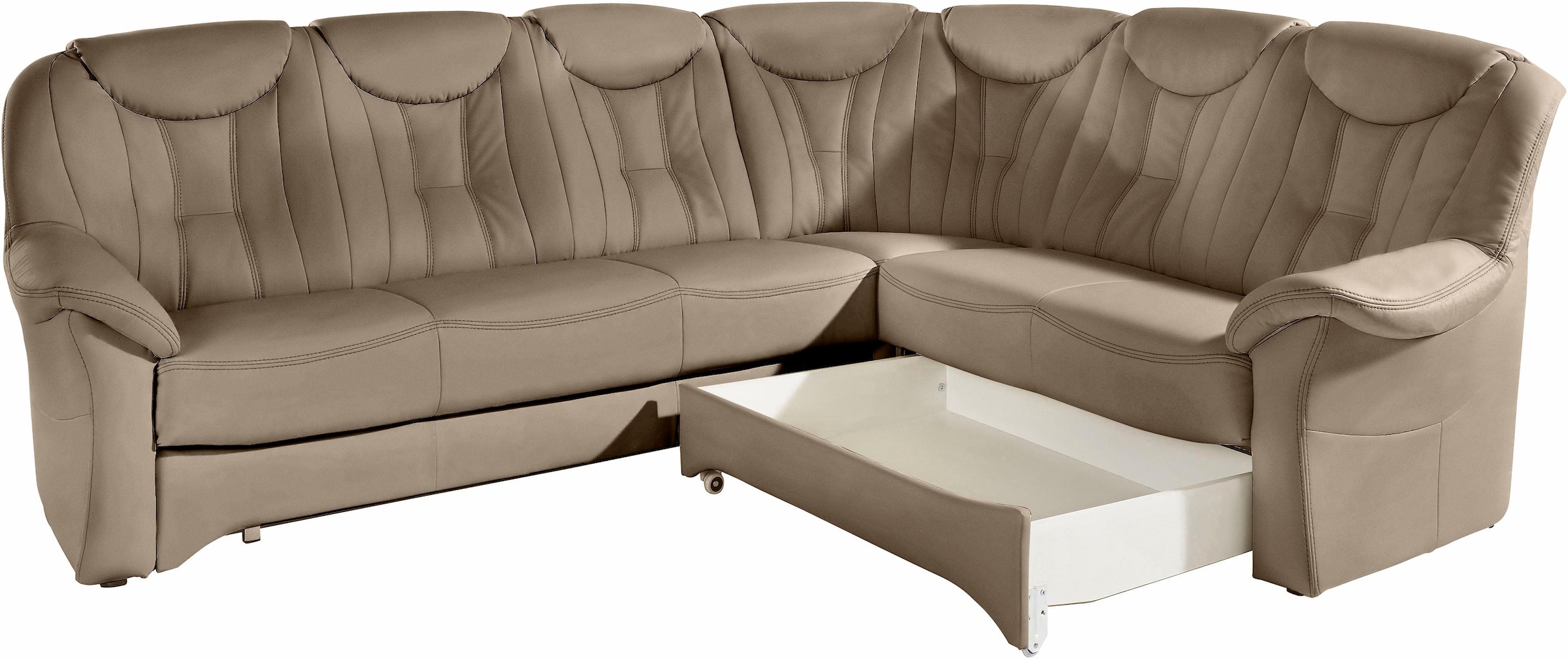 exxpo - sofa fashion Ecksofa »Isabel, klassisch moderne hohe Rückenlehne für mehr Komfort, L-Form«, bequemer Federkern, wahlweise mit Bettfunktion und Bettkasten