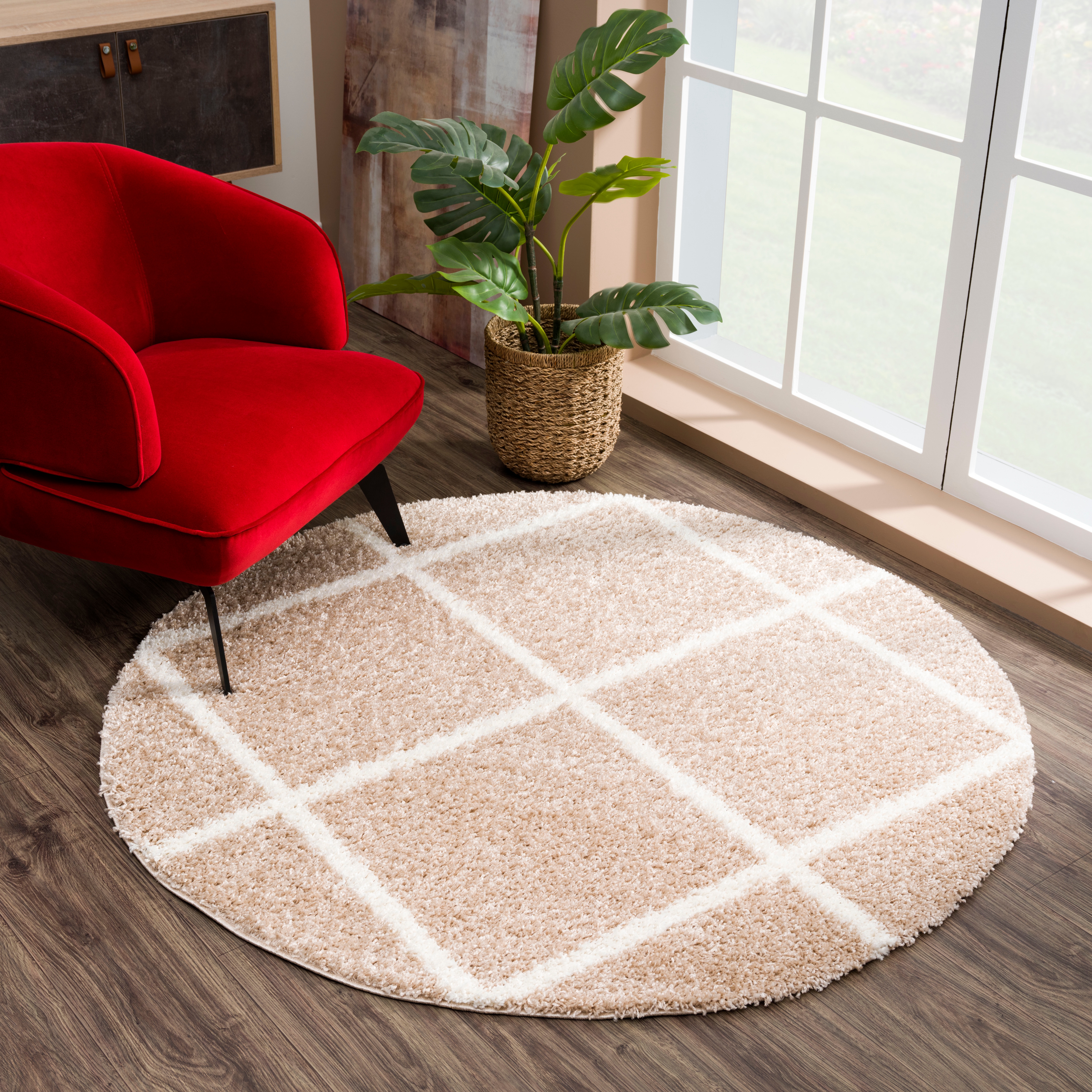 Sanat Hochflor-Teppich "Madrid 1, auch in Rund erhältlich" rund 30 mm Höhe Wohnzimmer, Langflor, Shaggy Teppich