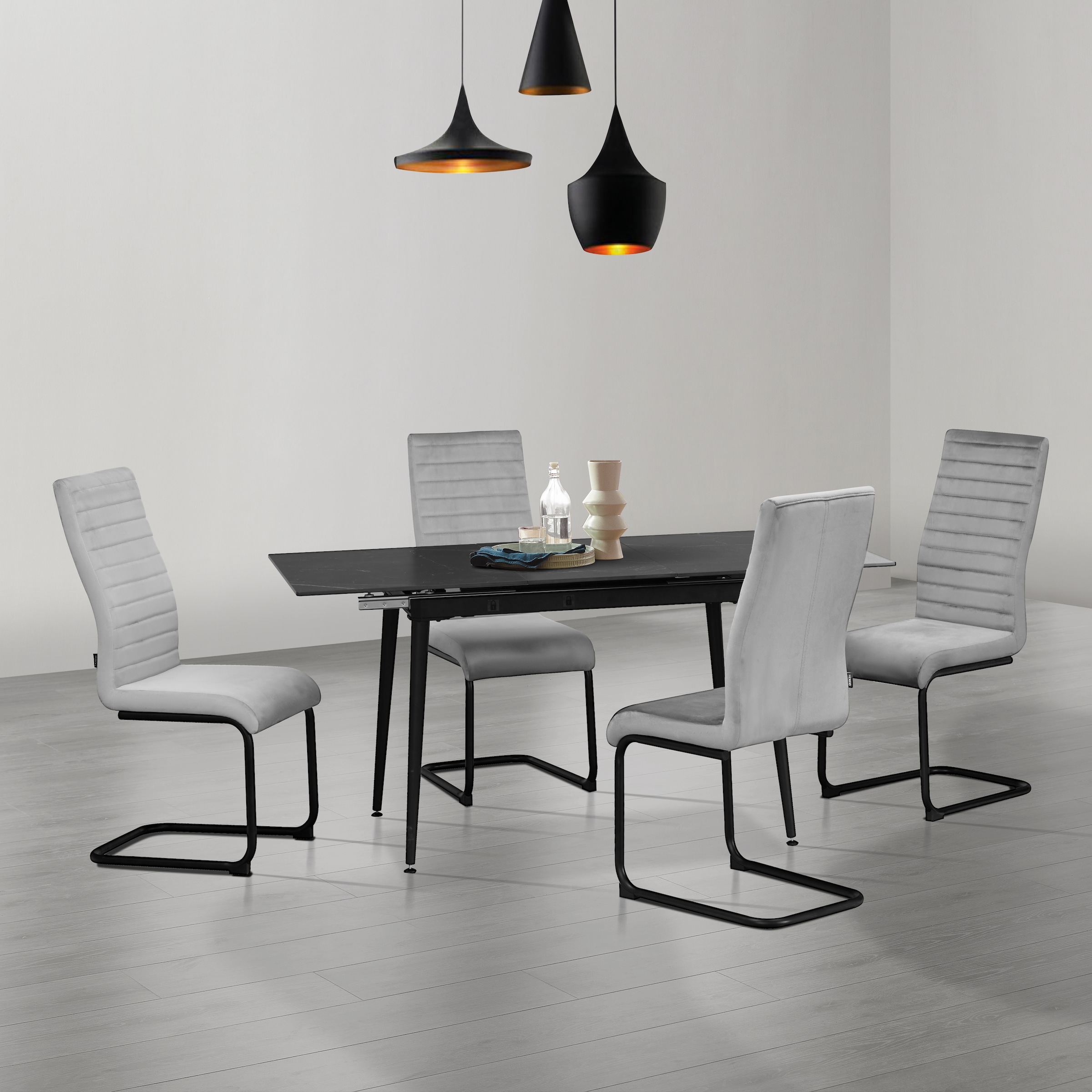 Home affaire Essgruppe "Elbach Keramiktisch Freischwinger", (Set, 5 tlg.), Tisch ausziehbar 120-160 cm Esszimmer Tischgr