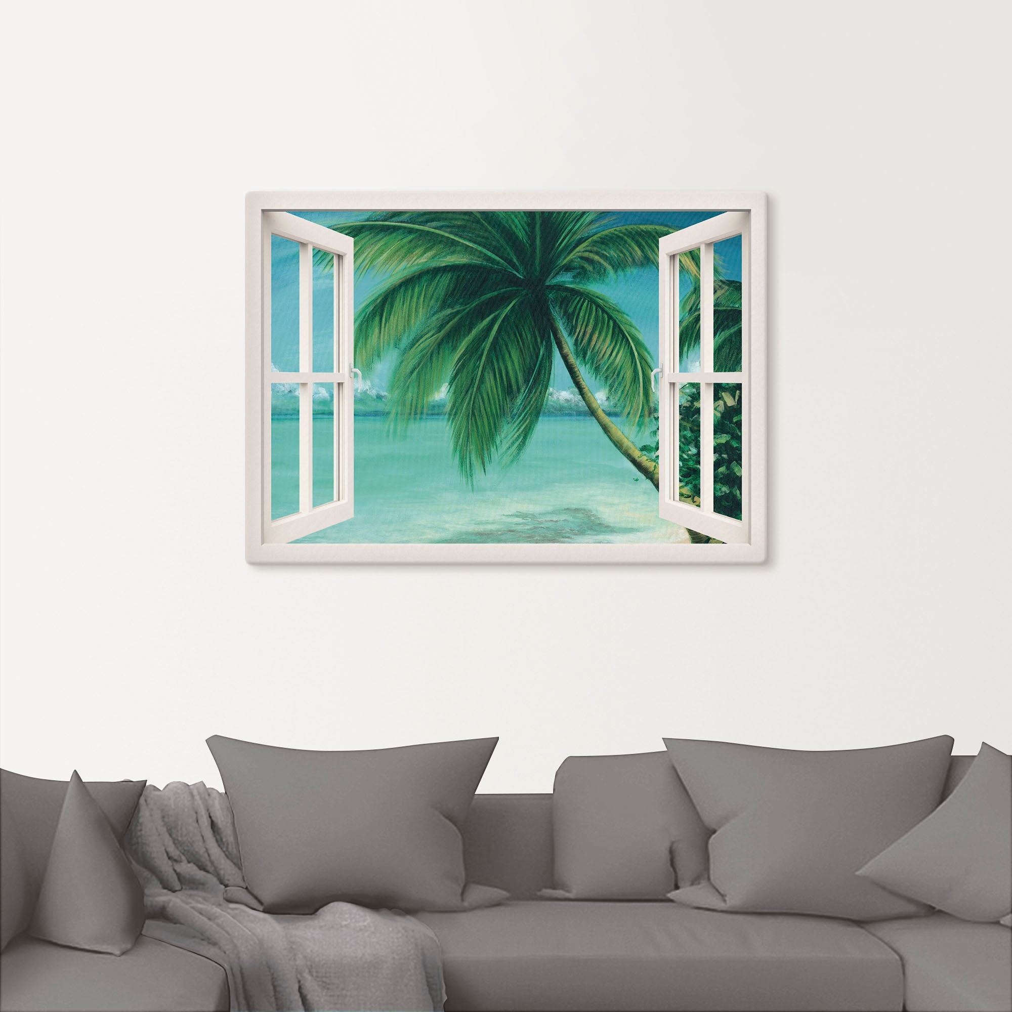 Artland Wandfolie »Fensterblick - Palmenstrand«, Fensterblick, (1 St.), selbstklebend