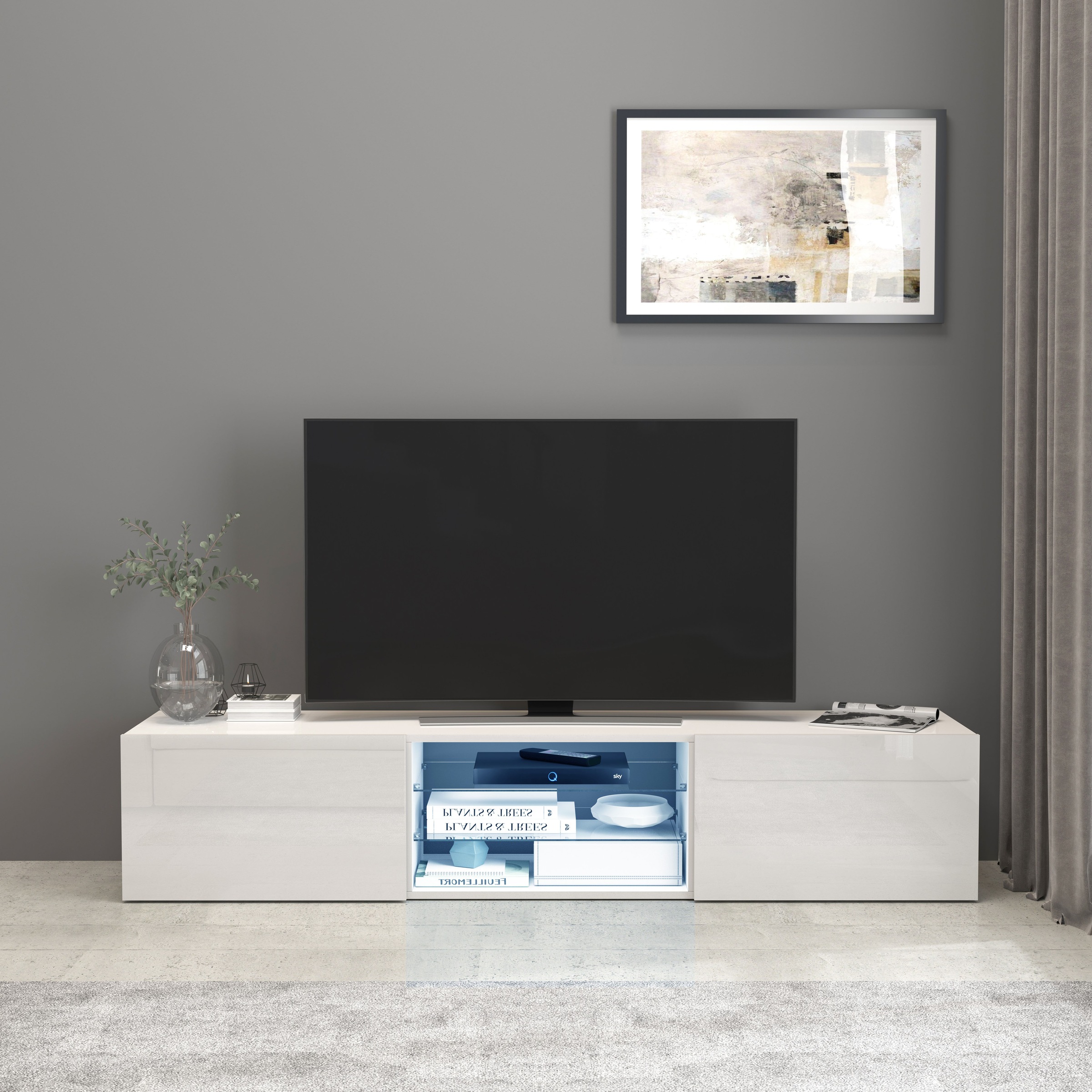 INOSIGN Lowboard »Egypt,Lowboard,TV-Kommode,TV-Möbel,TV-Bank«, mit 2 Klappen, 2 Glasböden,kompl. Hochgl. lackiert (B/T/H)180x38x35 cm