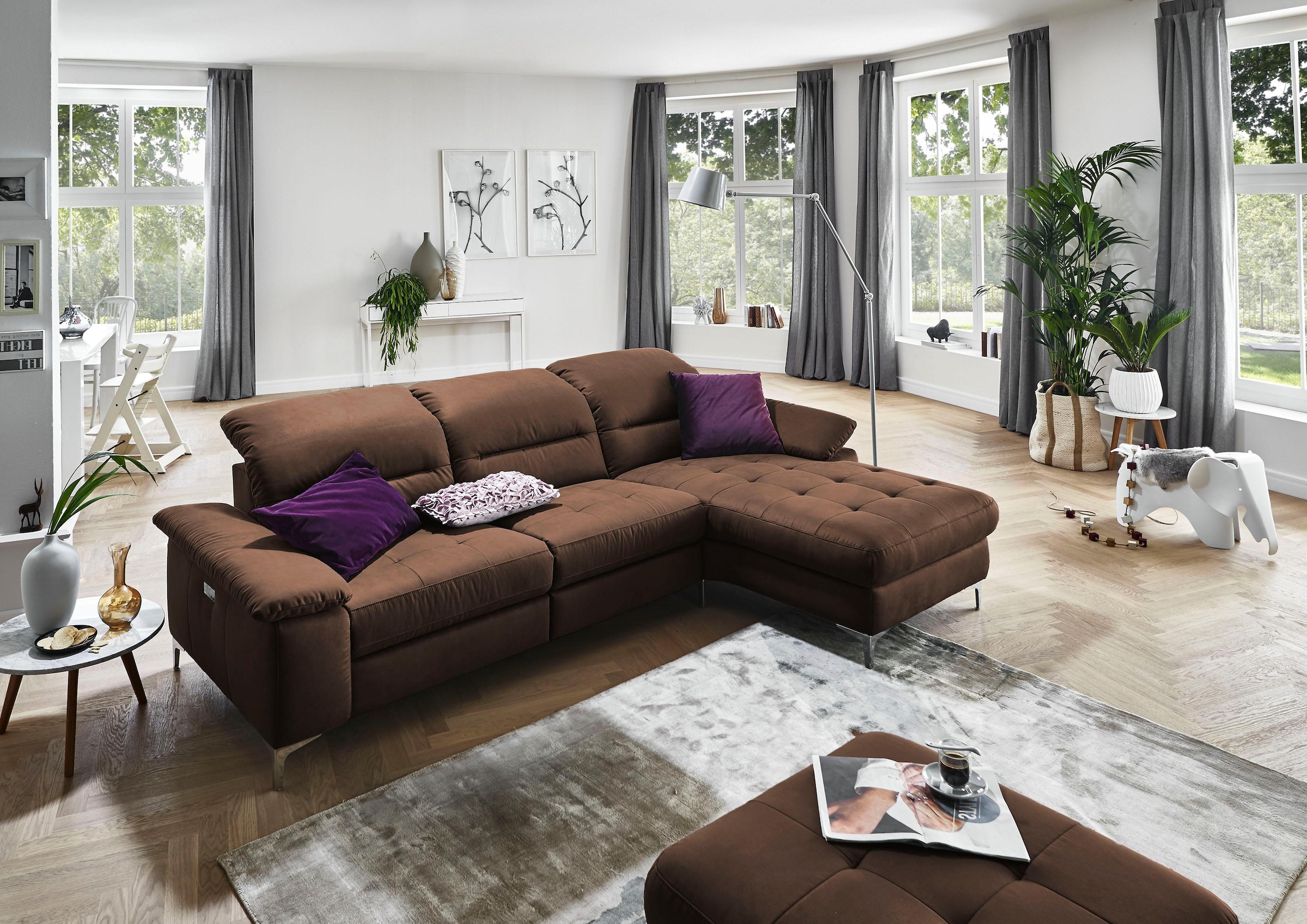 Places of Style Ecksofa »Basel L-Form«, mit vollmotorischer Relaxfunktion und motorischer Recamiere