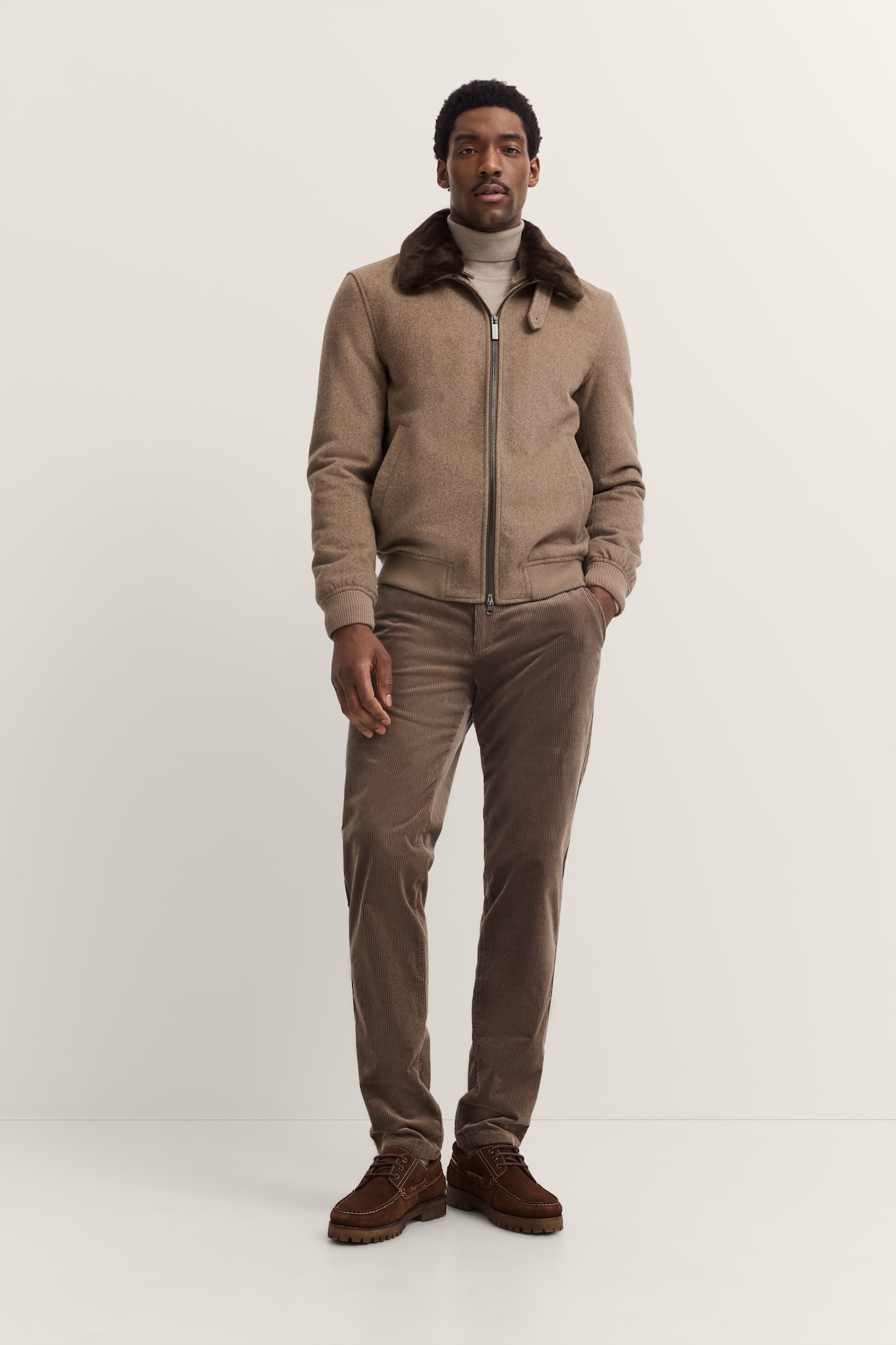 bugatti Wolljacke »Modern Fit«, mit abnehmbarem Kunstfellkragen