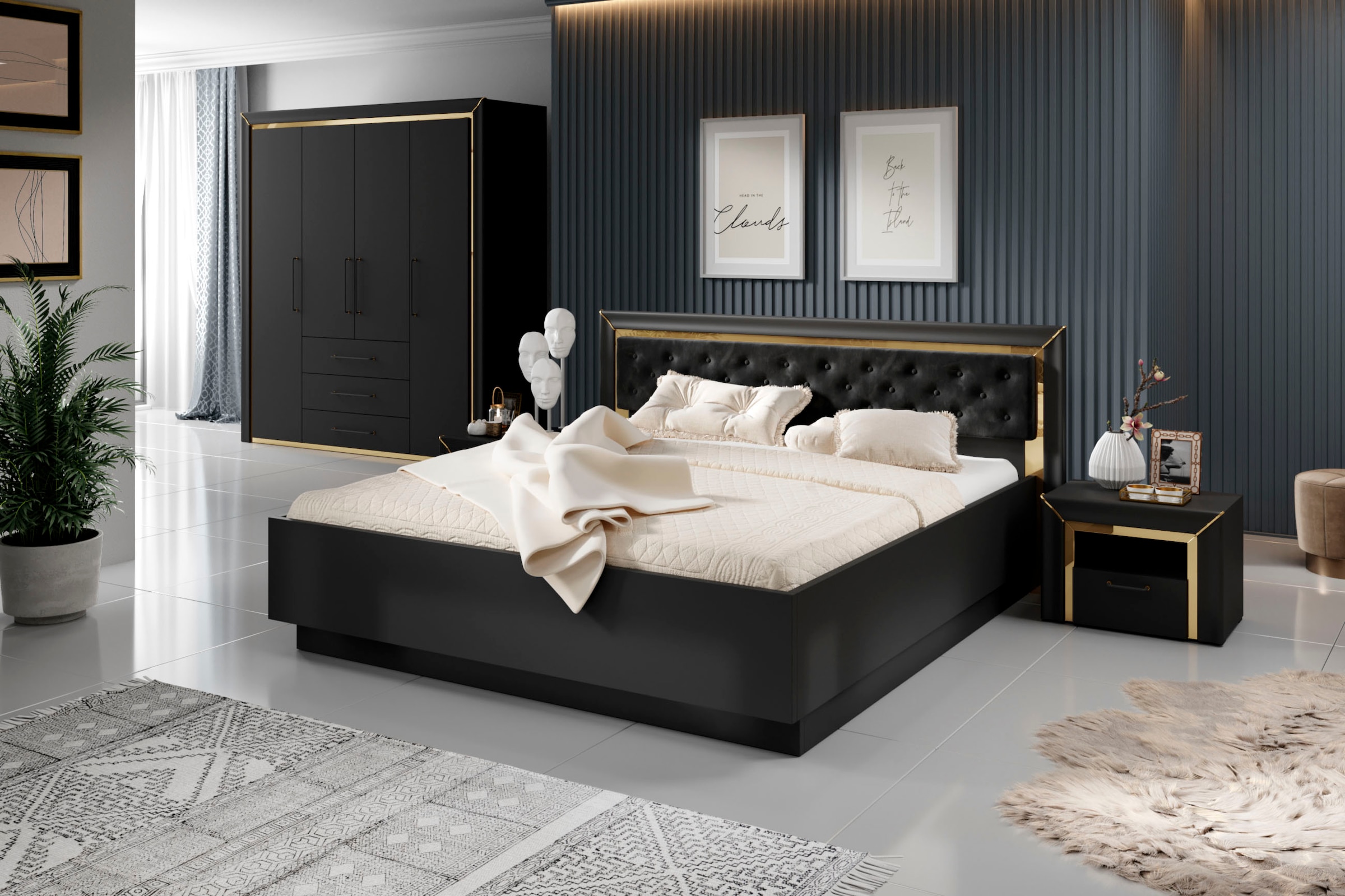 Leonique Schlafzimmer-Set »Arno«, (4 St.), mit silber-oder goldfarbener Spiegelfolie