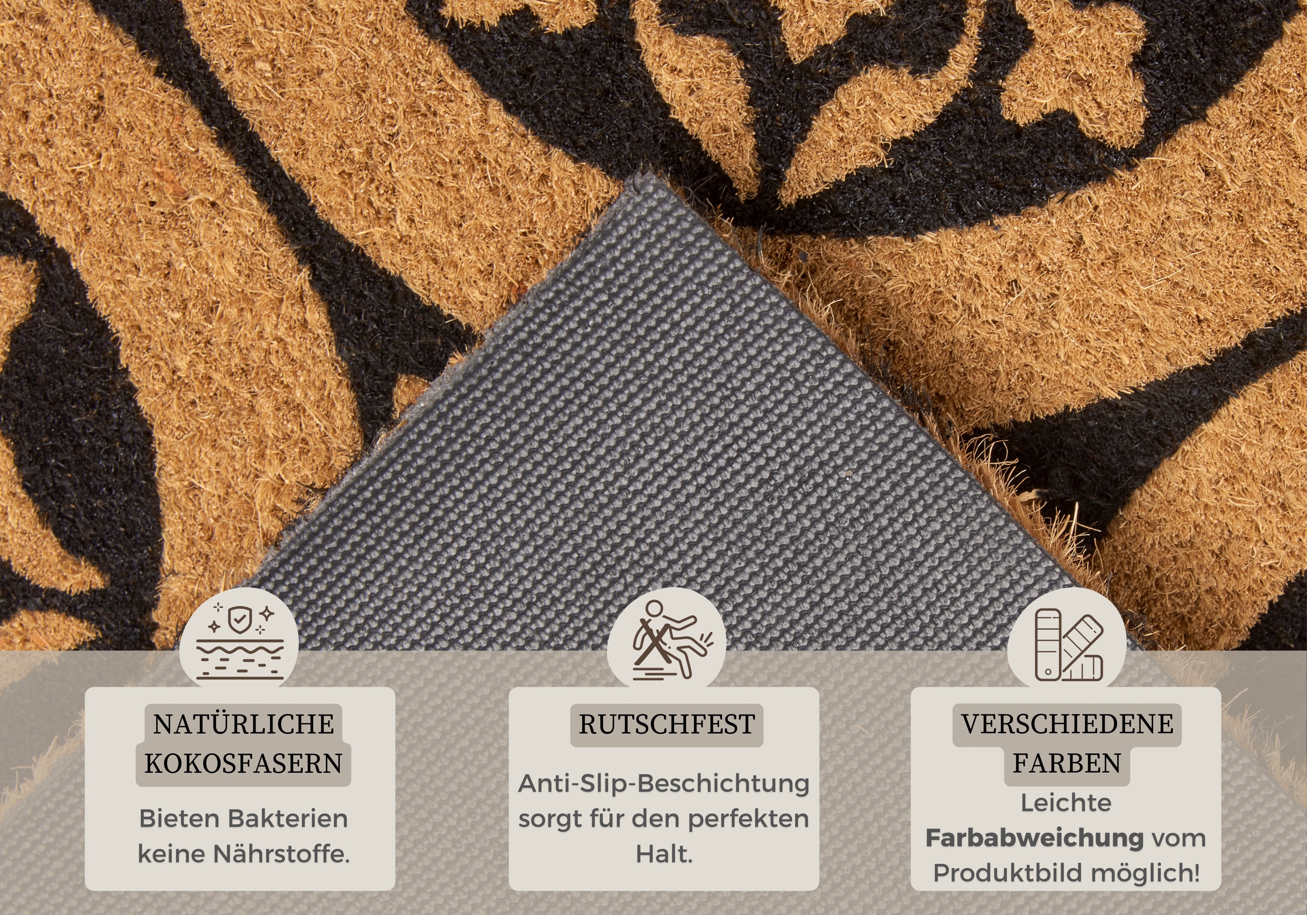 Thumbnail - HANSE Home Fußmatte "Ornaments, Türmatte", rechteckig, 15 mm Höhe, Kokos, Schmutzfangmatte, Outdoor, Rutschfest, Innen, ...