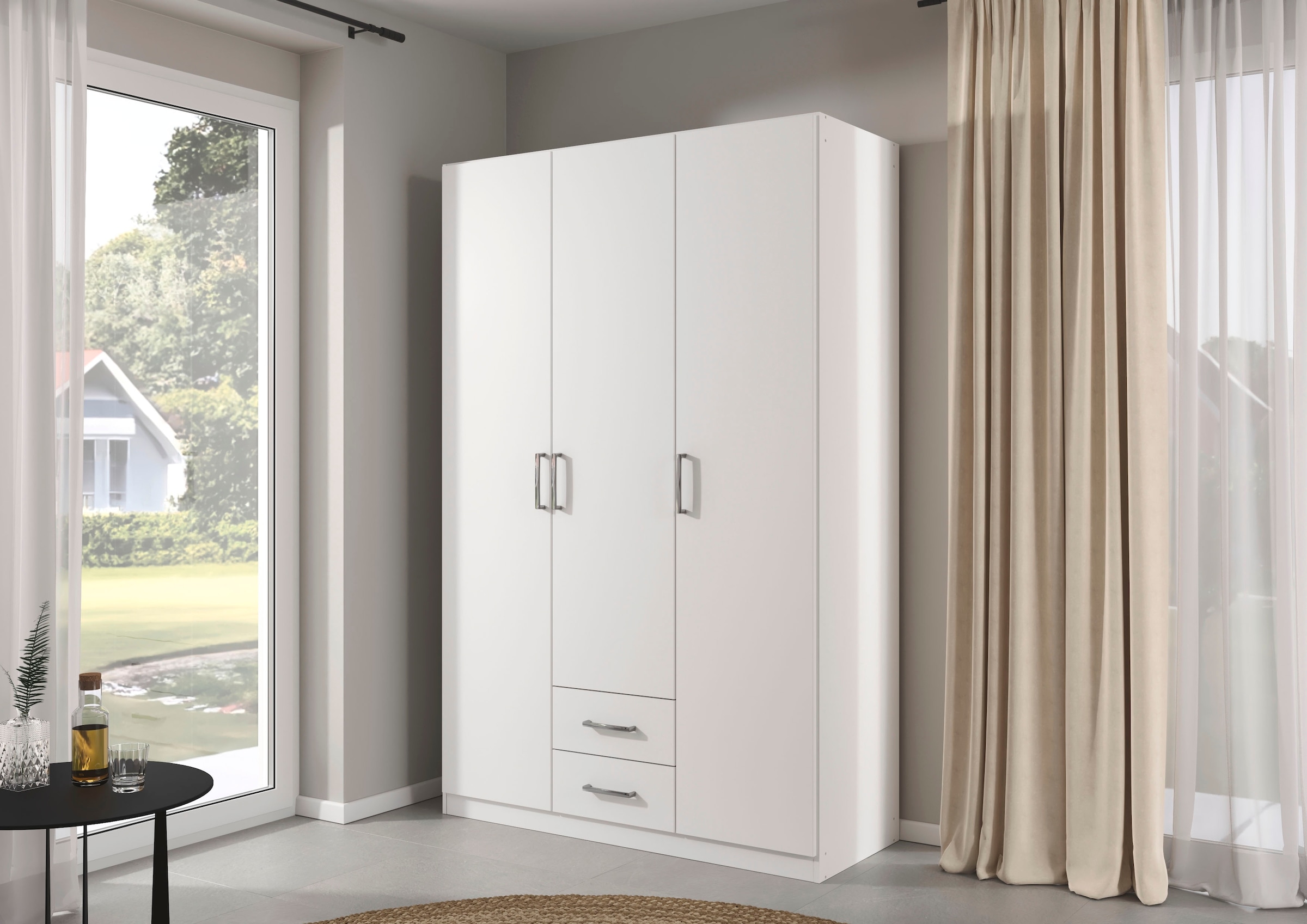 rauch Drehtürenschrank "Kleiderschrank Garderobe GAMMA Breite 136 cm" in 3 Ausstattungen BASIC/CLASSIC/PREMIUM (inkl. SOFT-CLOSE-Funktion), mit Schubladen, verschiedene Griff-Varianten TOPSELLER MADE IN GERMANY