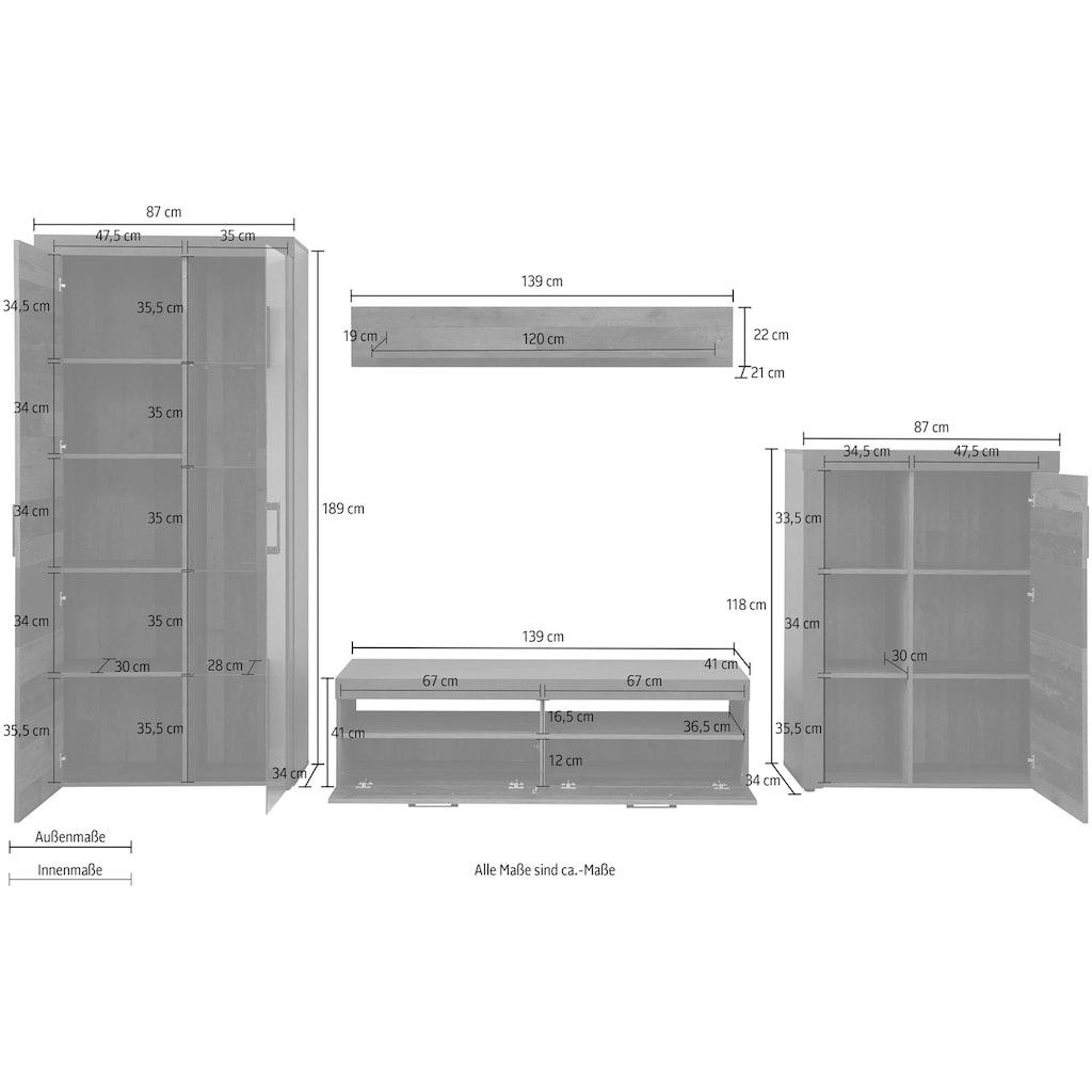 INOSIGN Wohnwand »Ilana«, (Set, 4 St.), mit Glaseinsatz