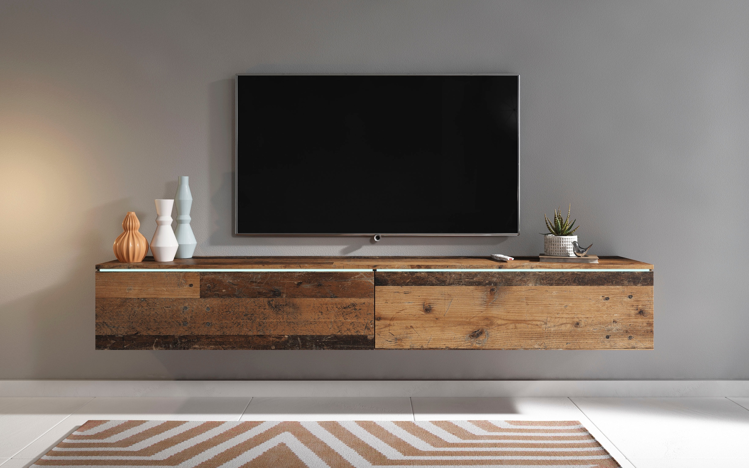 INOSIGN Lowboard »LOWBOARD VERA, wahlweise mit oder ohne Beleuchtung«, Modernes griffloses TV-Board, 180 cm TV-Schrank, stehend und hängend