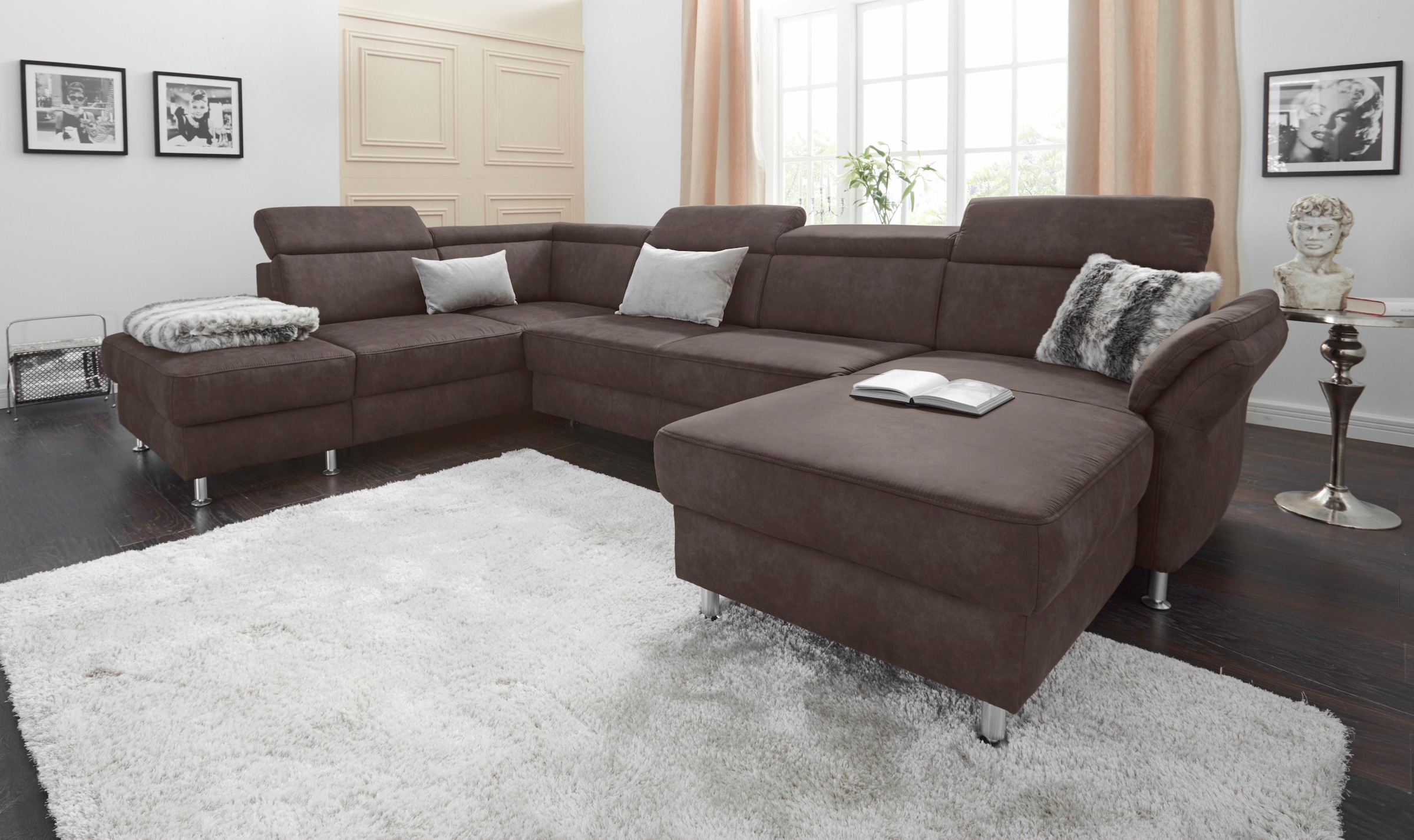 sit&more Wohnlandschaft "Avignon U-Form" optional Schlaffunktion & Stauraum, inklusive Kopfteilverstellung