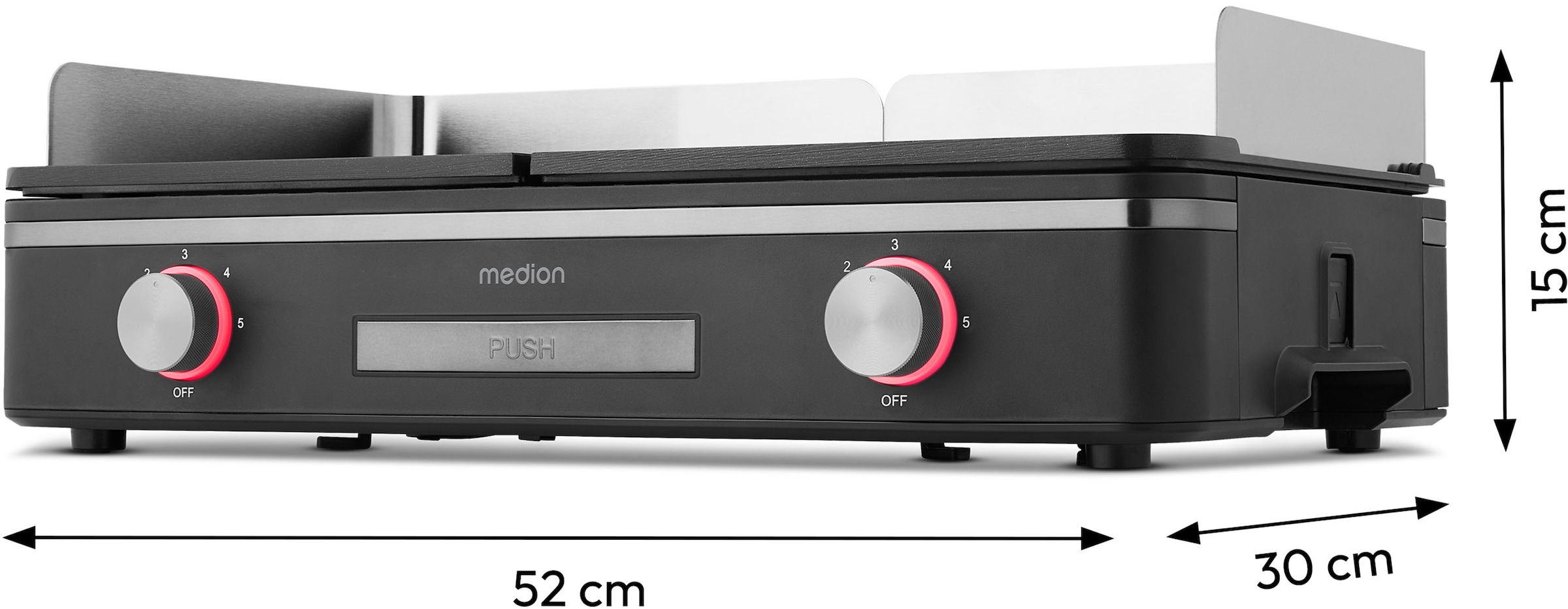 Medion® Tischgrill »MD12027, mit Dual-Zonen-System, 2,400 Watt, 2 abnehmbare Platten«, 2400 W, bis max. 240 °C, PFAS Frei, LED-Statusanzeige, IPX4-Schutz