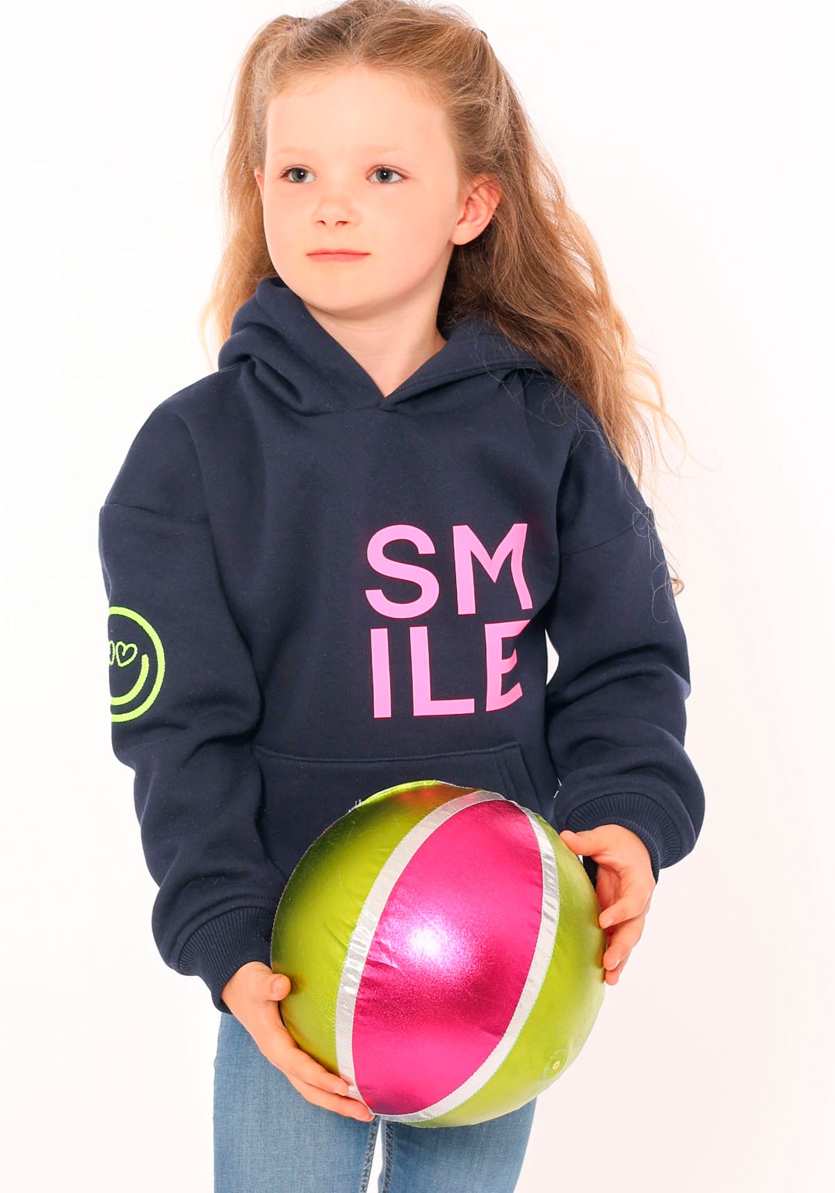 Hoodie »"Alissa-Kids"«, mit "Smile"-Aufdruck in Neonfarben und gestickte Smiley