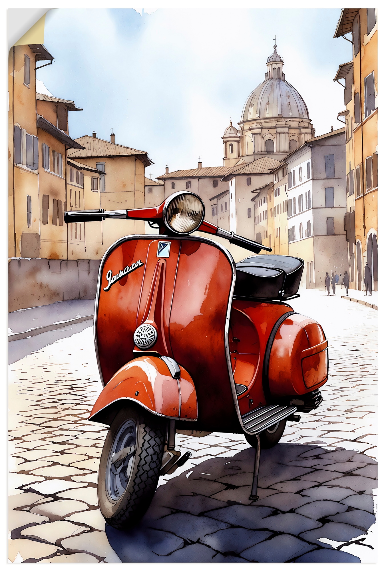 Artland Wandbild "Roter Motorroller in Italien" 1 Stk. tlg. als Alubild, Leinwandbild, Poster, Wandaufkleber in verschied. Größen