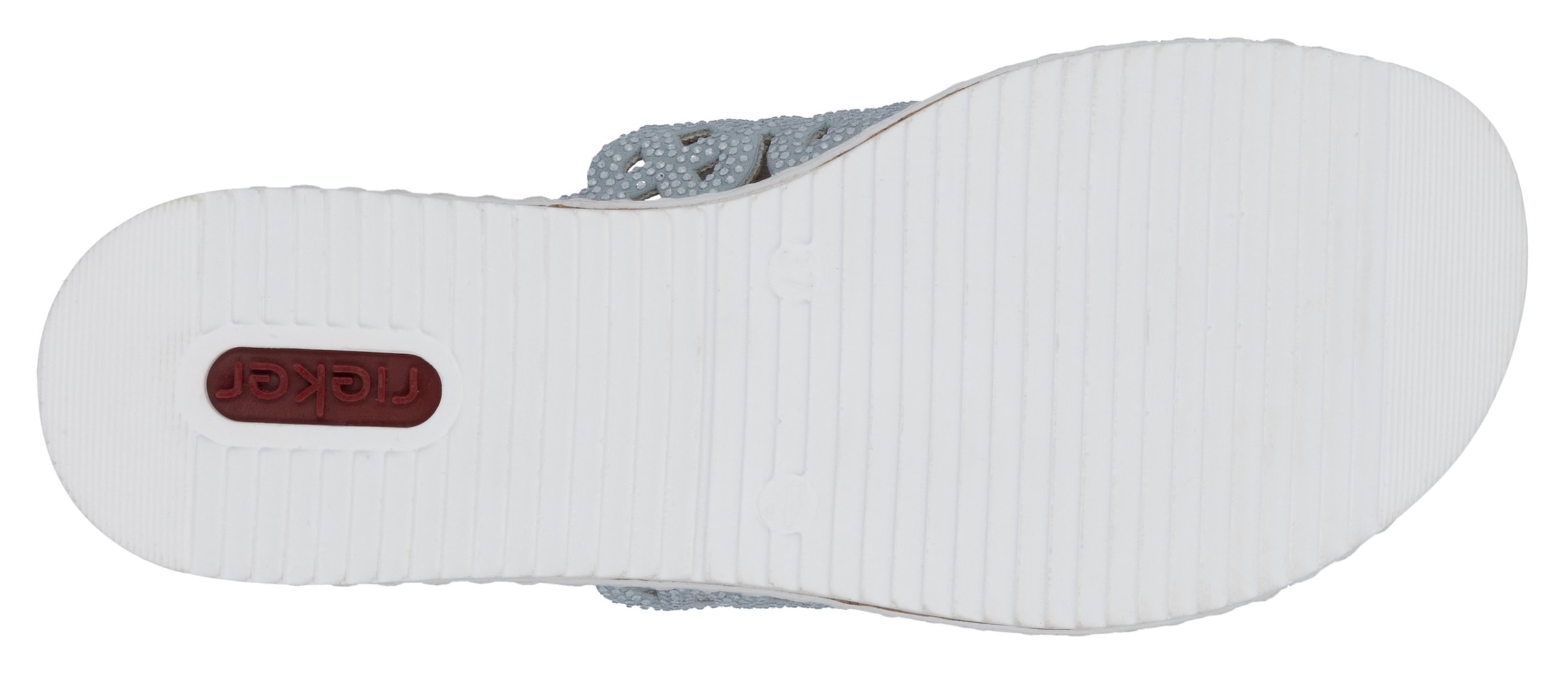 Rieker Pantolette, Sommerschuh, Schlappen, Hausschuh, Keilabsatz mit Perfortion