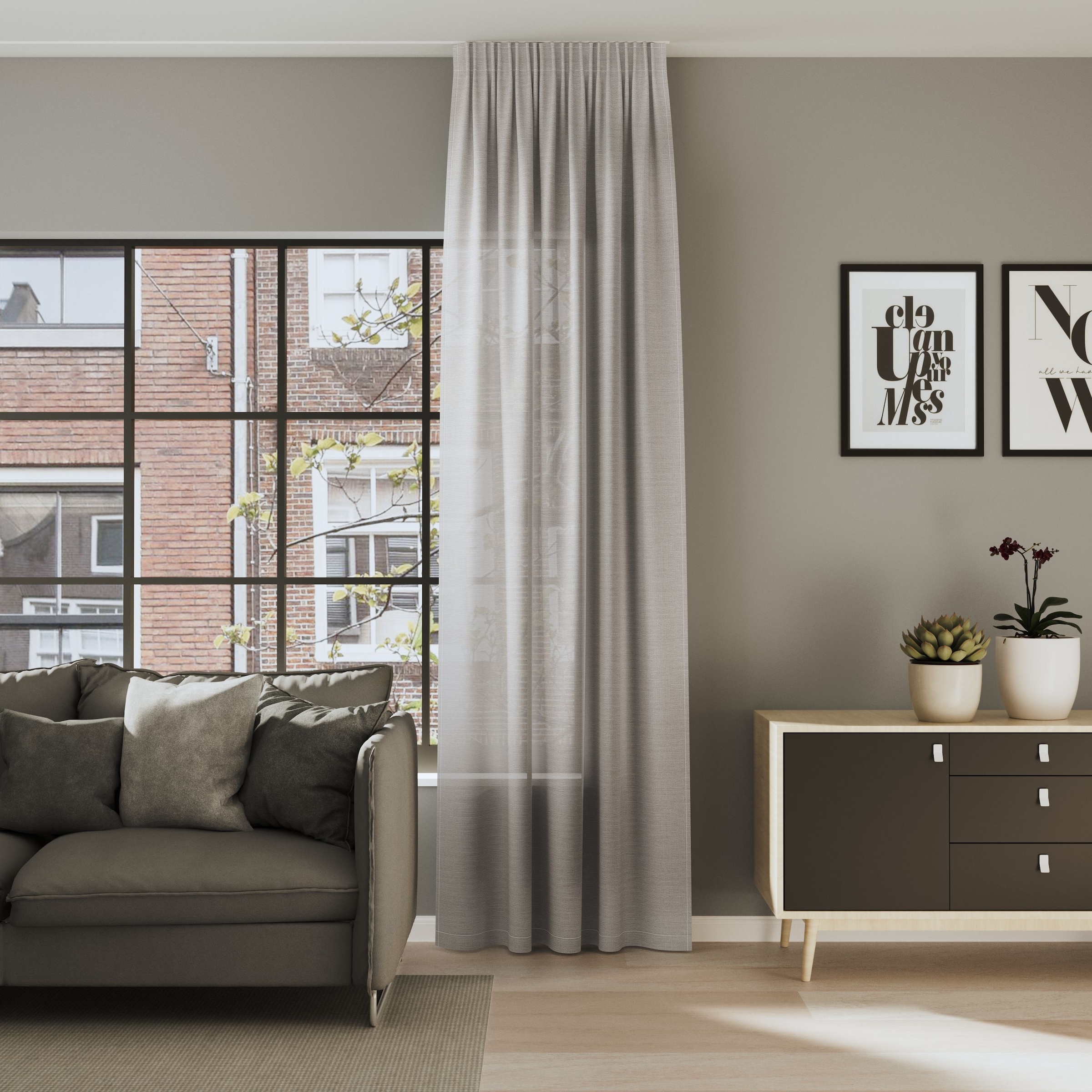 Vorhang NEUTEX FOR YOU, B:142cm H:245cmbraun, Jacquard, Polyester, Wohnzimmer, Gardinen, "ALLEY-ECO", Halbtransparentes Streifendesign