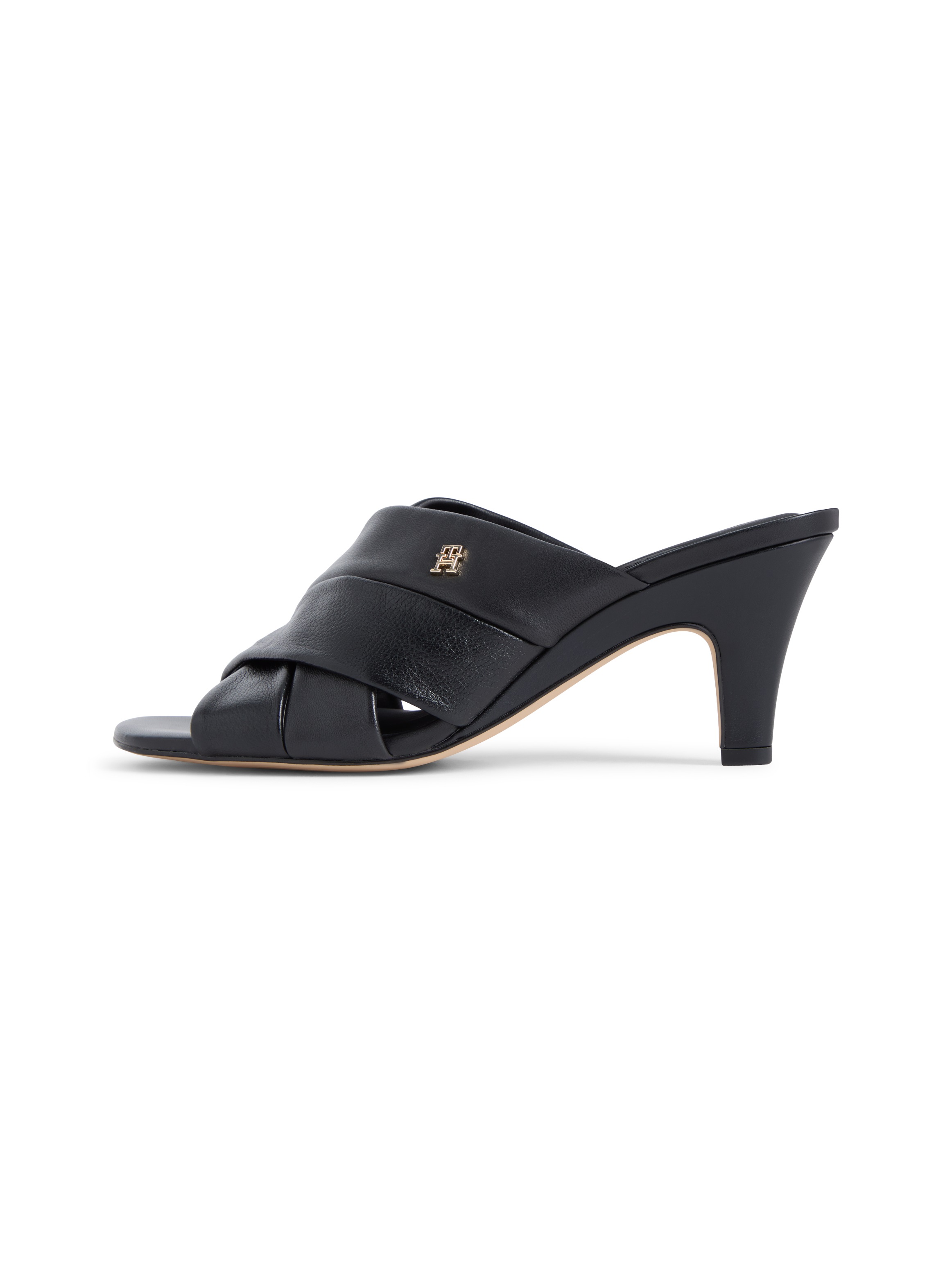 Tommy Hilfiger Pantolette »ELEVATED MID HEEL MULE LTH«  Sommerschuh, Schlupfschuh mit Trichterabsatz und weicher Bandage