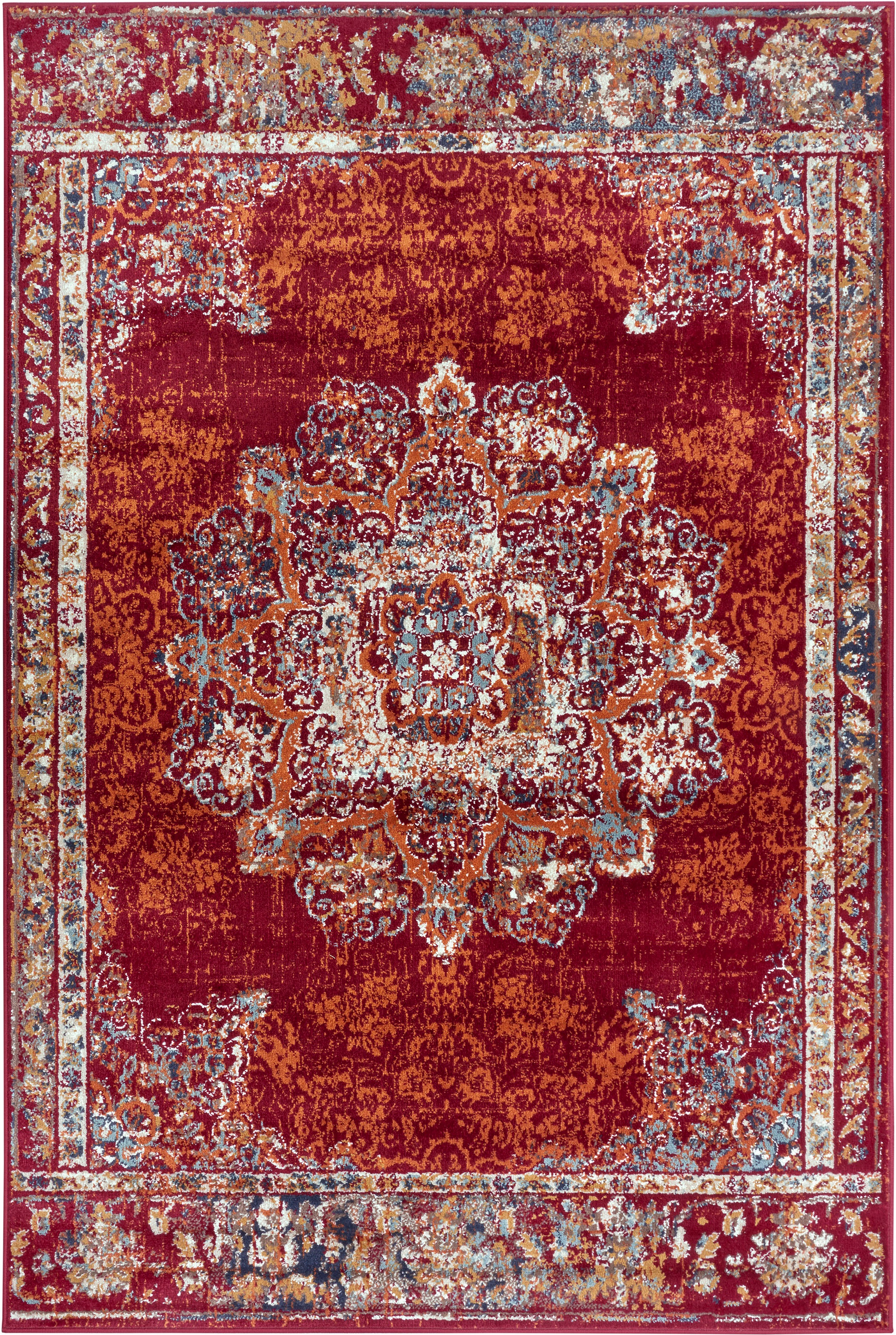 THE RUGS Orient Maderno Medallion Rug Polypropylene 0.8cm Pile Vacuum Safe in Red | Size: 57cm x 90cm