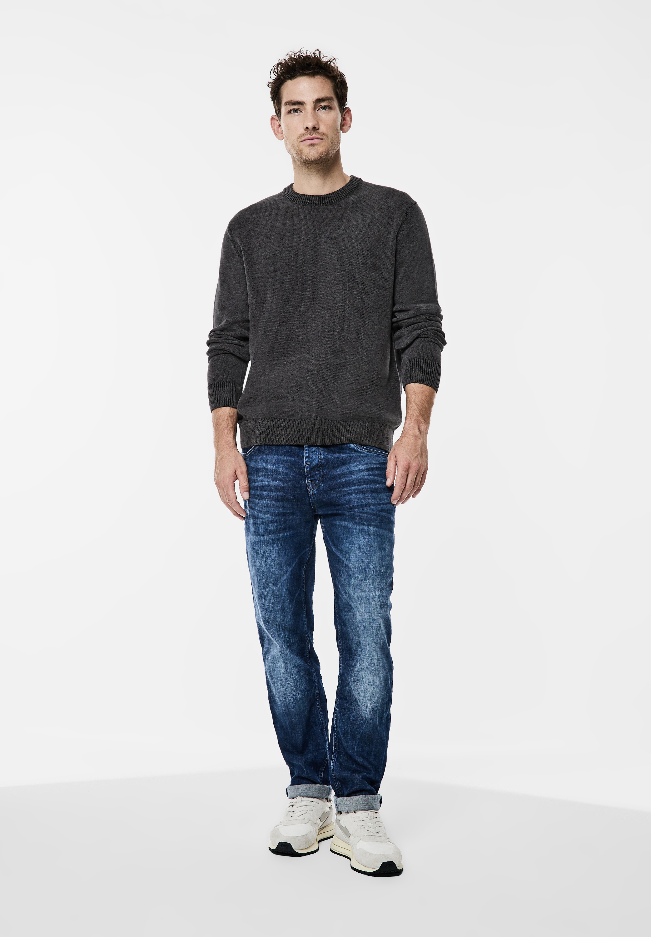 STREET ONE MEN Strickpullover, mit Rundhalsausschnitt