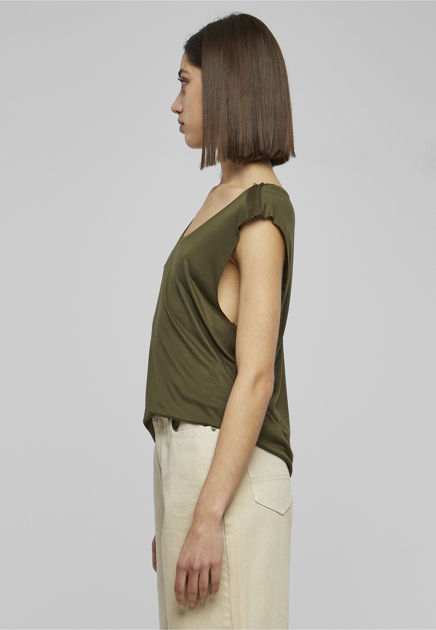 URBAN CLASSICS T-Shirt »Urban Classics Damen Ladies Shoulder Zip HiLo Tee« 1 Stk.