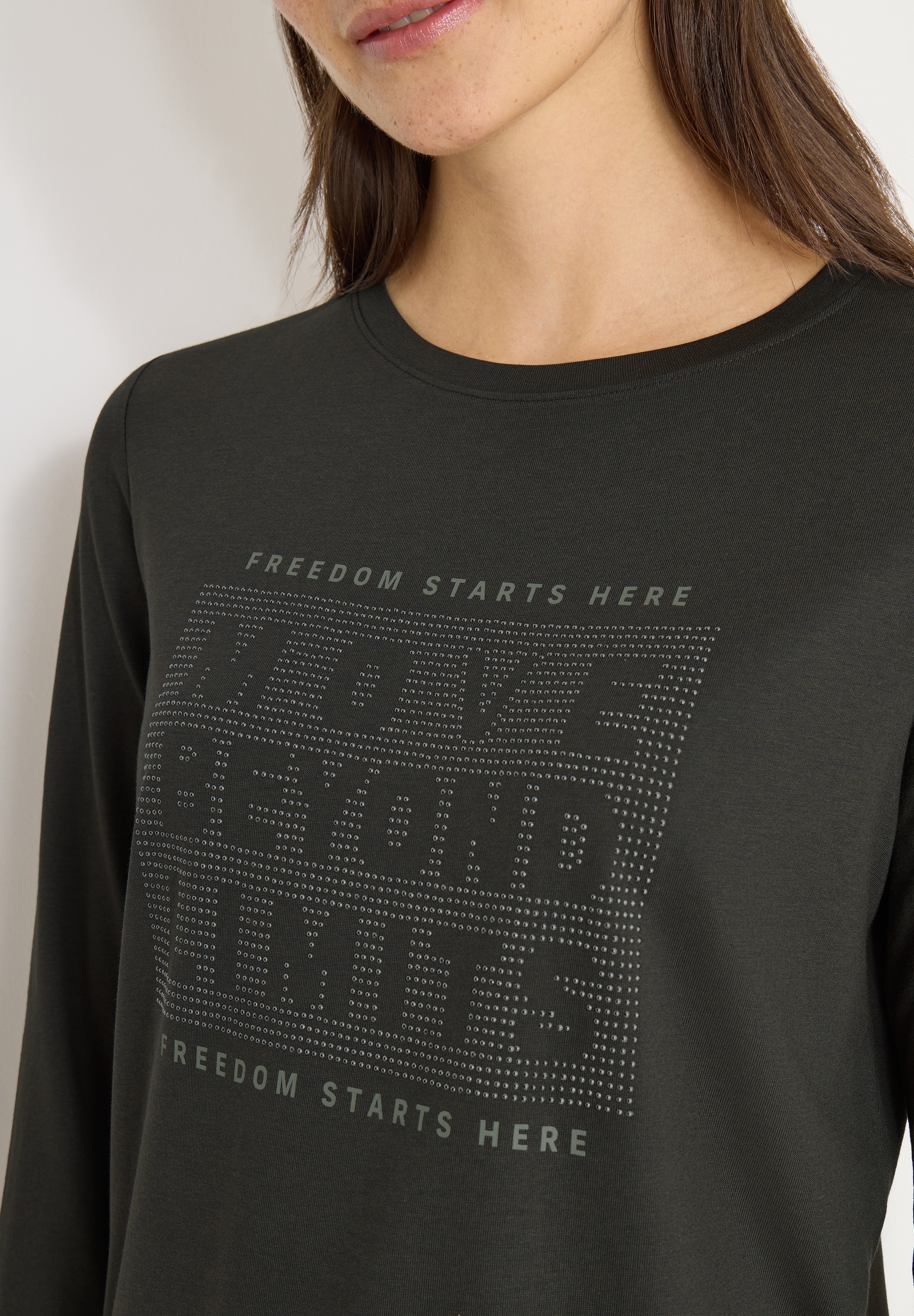 Cecil 3/4-Arm-Shirt »Hotfix« mit Schmucksteinen, Rundhalsform