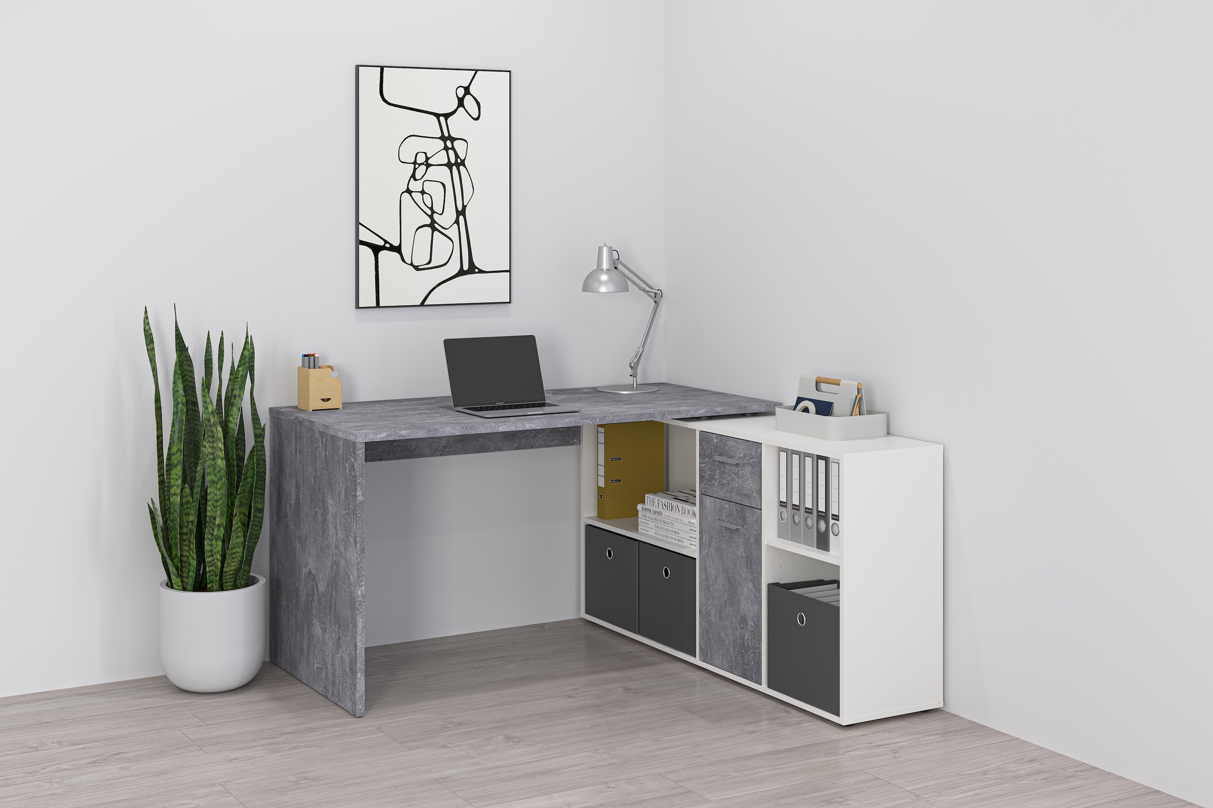 FMD Eckschreibtisch "Lexo" Schreibtisch/Sideboard viel Stauraum, beidseitig günstig online kaufen