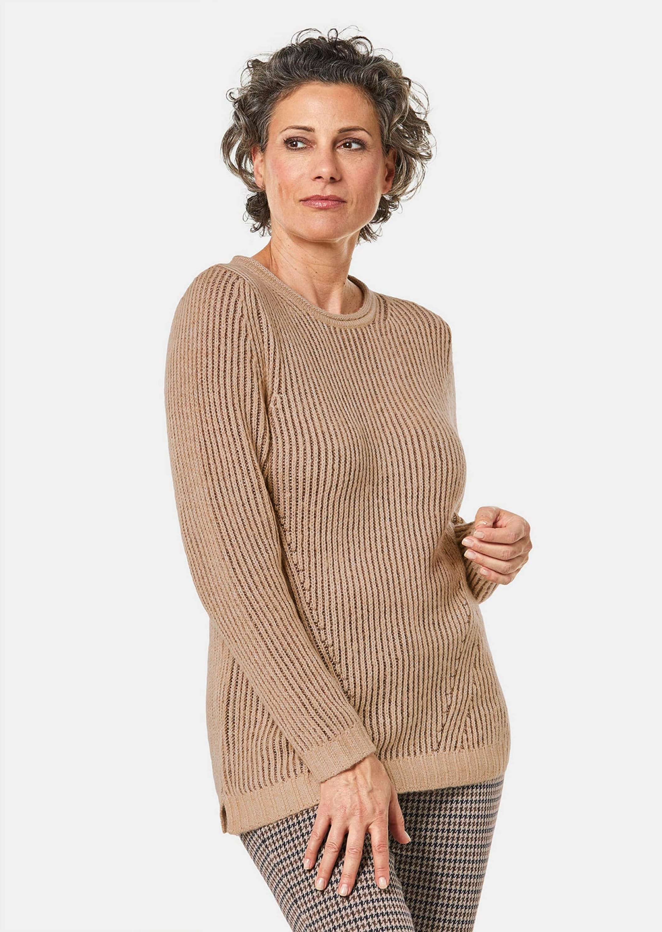 GOLDNER Strickpullover »Kurzgröße Strickpullover mit interessanter Struktur und Glitzergarn«