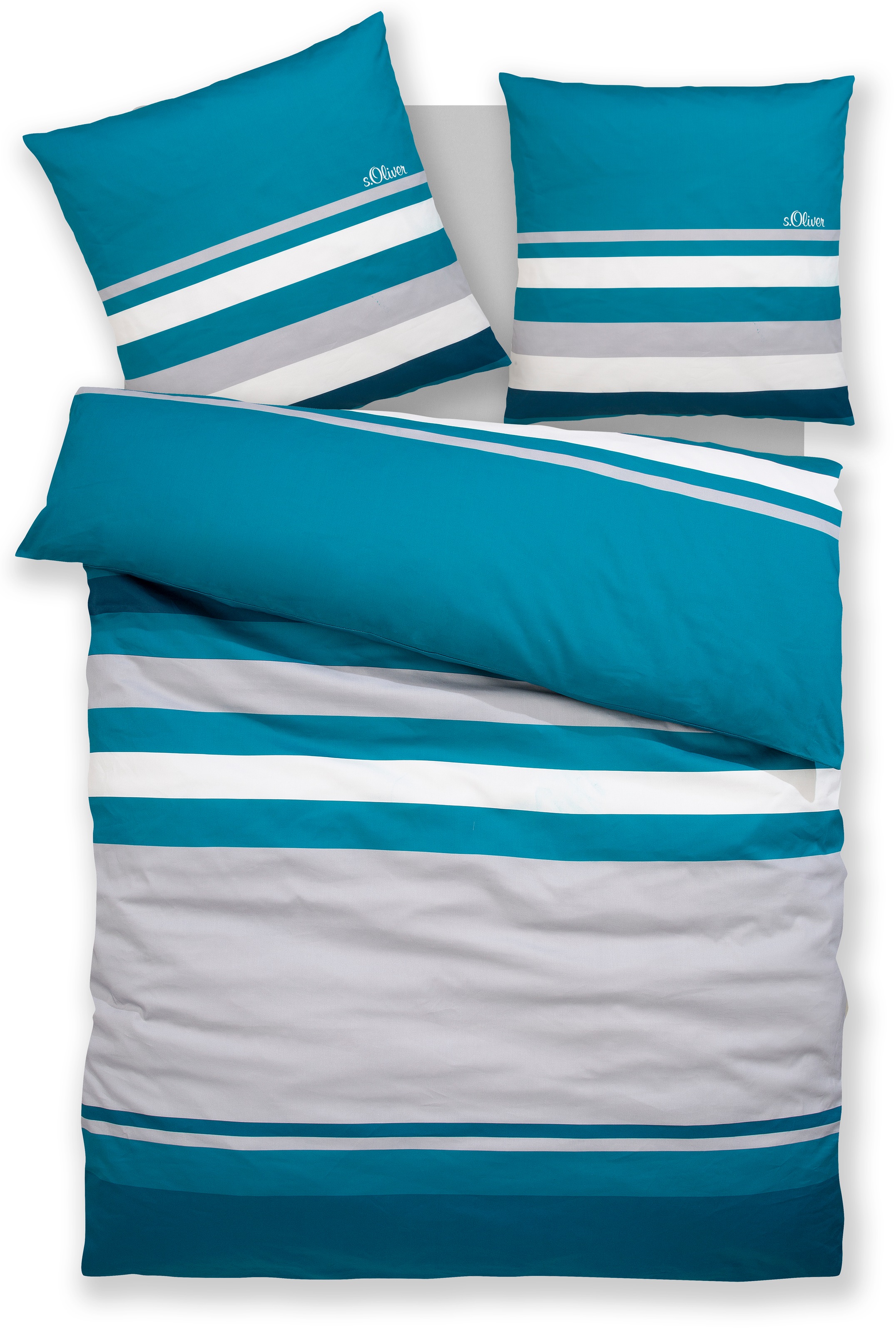 Thumbnail - s.Oliver Bettwäsche "Fenja in Gr. 135x200 oder 155x220 cm" 3 Stk. tlg. gestreifte Bettwäsche, mit GRATIS-Zugabe: 2x Kiss...