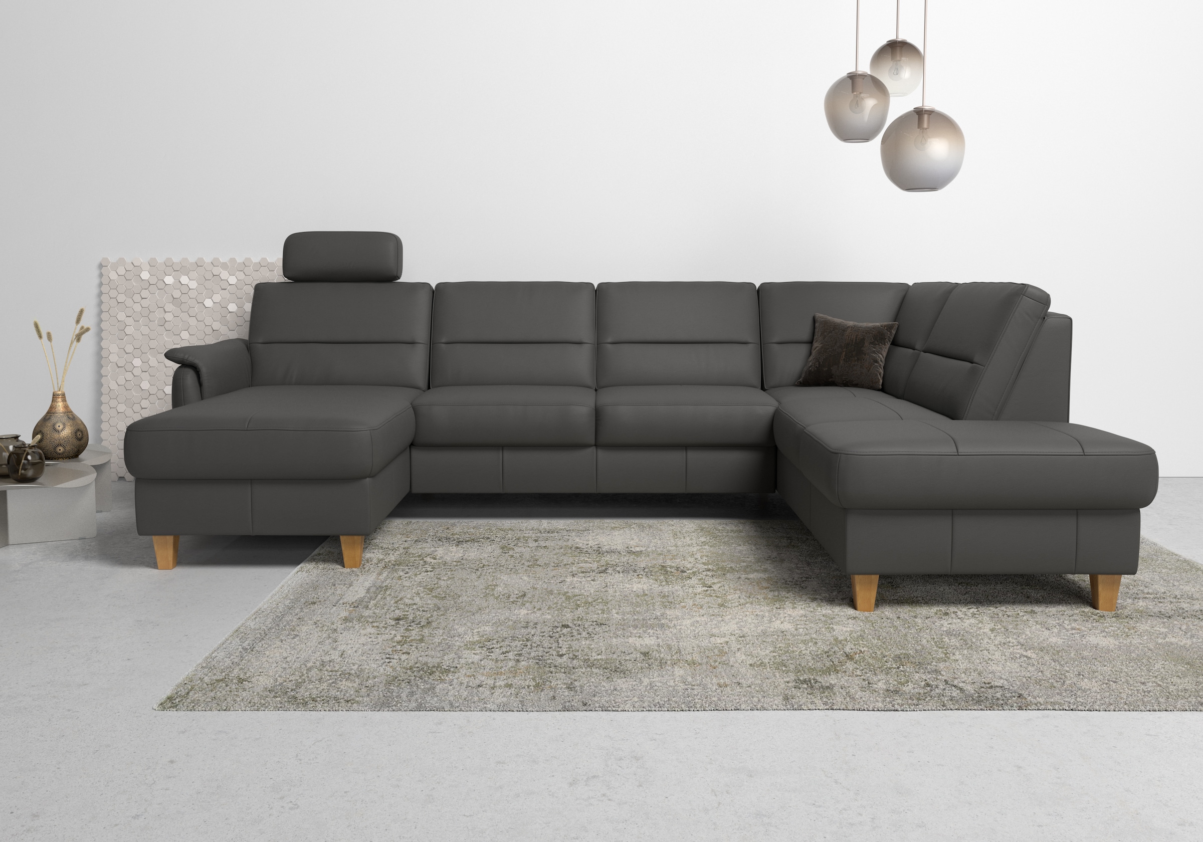 Home affaire Wohnlandschaft "Palmera U-Form, B: 308 cm, große Stoff + Leder Auswahl" optional Schlaffunktion & Bettkasten, Federkern, XXL-Wohnlandschaft