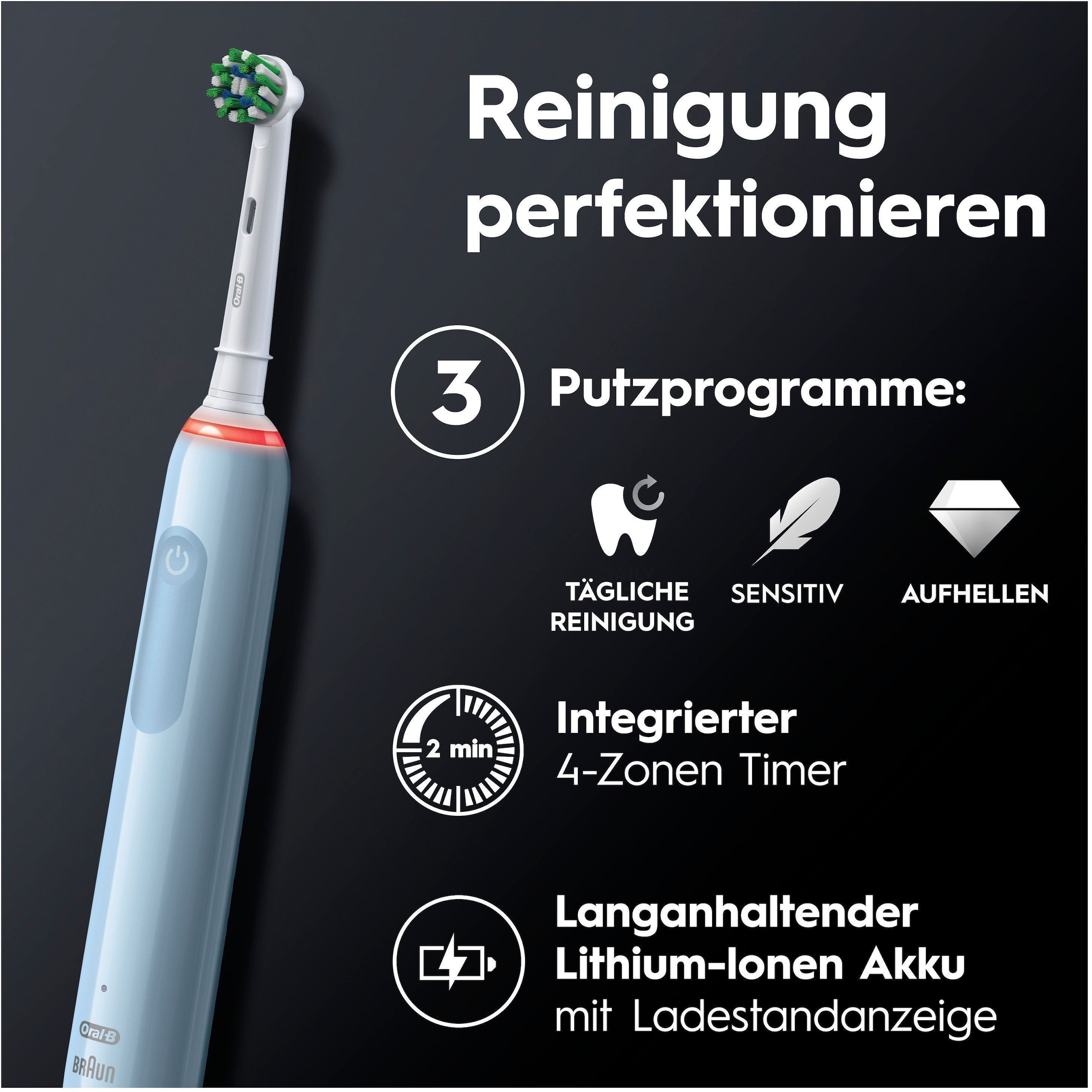 Oral-B Elektrische Zahnbürste »Pro 3 3000«, 2 St. Aufsteckbürsten, 3 Putzmodi