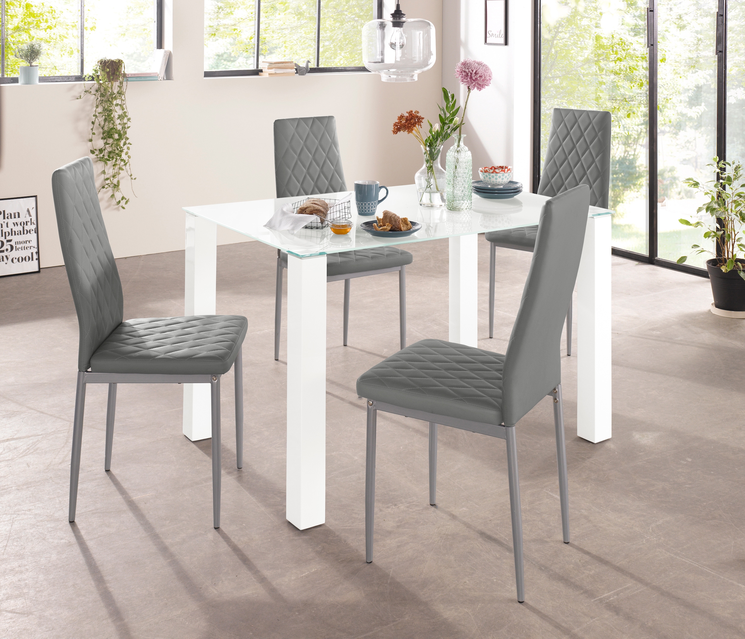 INOSIGN Essgruppe, (Set, 5 tlg.), 160 cm breiter Glastisch, verschiedene Fa günstig online kaufen