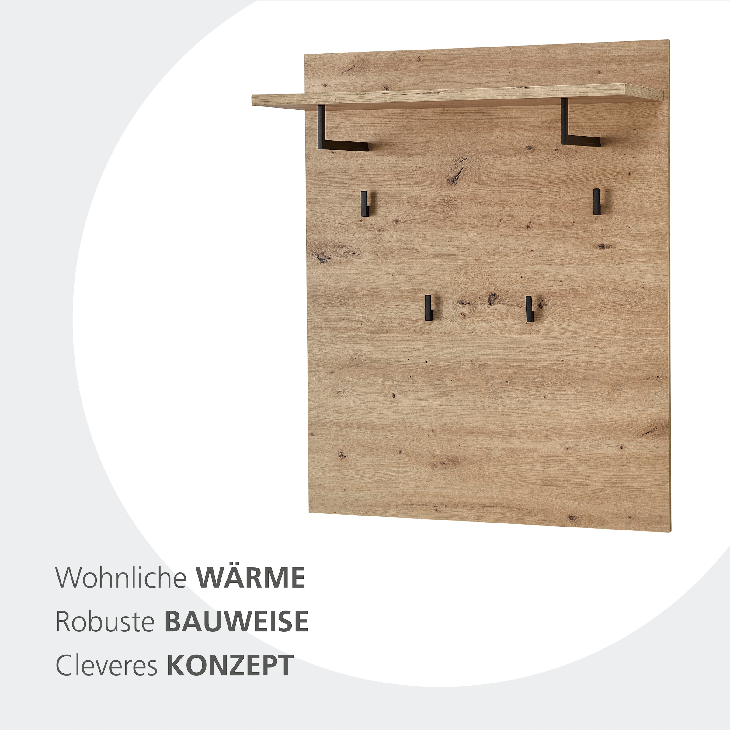 OTTO home Regal »Fargo Garderobenpaneel, 80x100x30cm (B/H/T)« 1 Stk. tlg. 4 Haken, Ablage, Kleiderstange