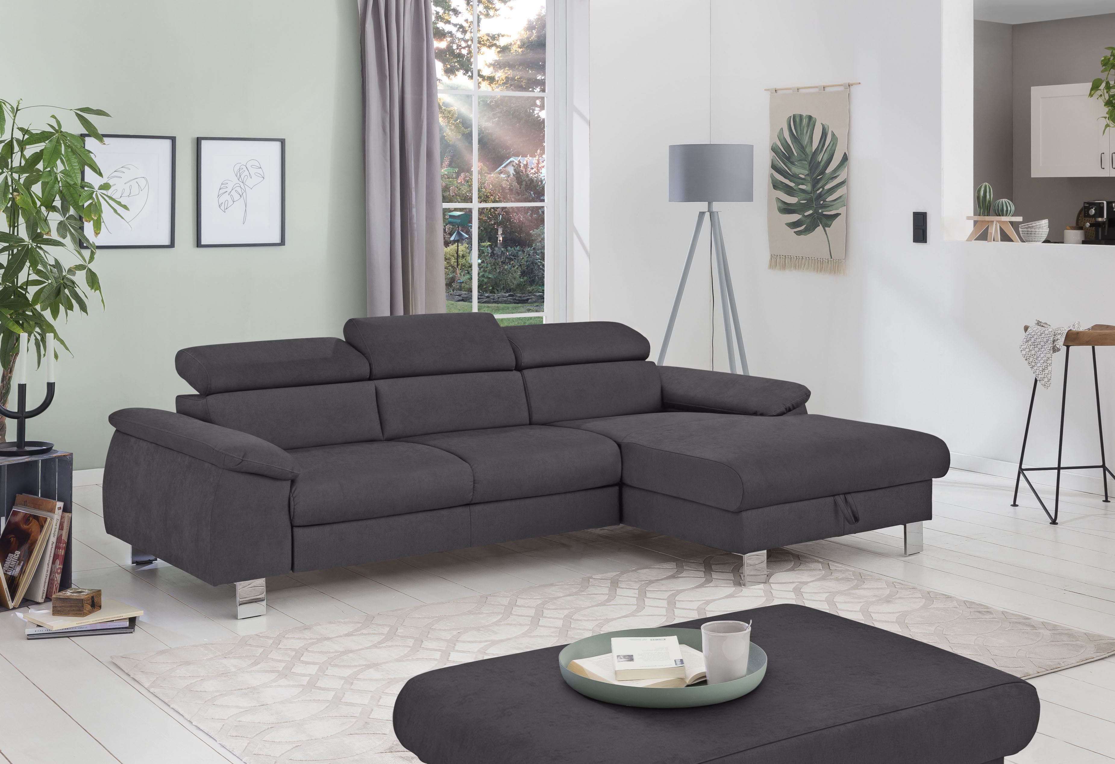 COTTA Ecksofa "Komaris L-Form, B: 244 cm" mit Kopfteilverstellung, optional Schlaffunktion, Bettkasten & Licht