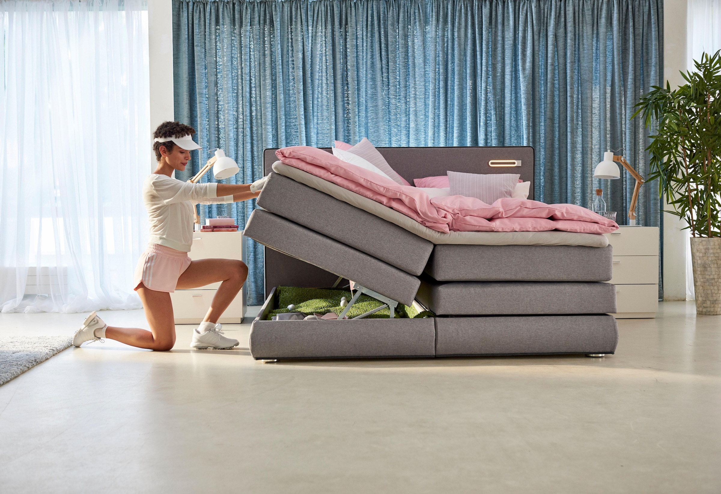 COLLECTION AB Boxspringbett »Ninoni«, inkl. Bettkasten, Topper und wahlweise mit LED-Beleuchtung, Liegefläche 180 x 200 cm