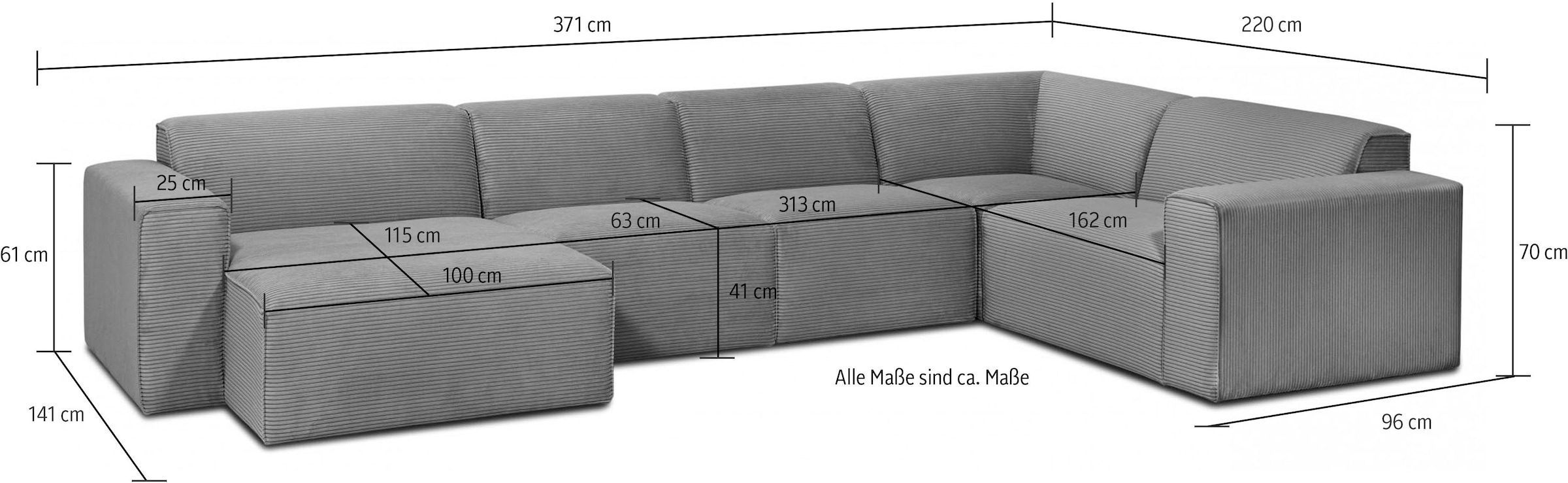 INOSIGN Wohnlandschaft »Clayton, 371 cm, U-Form, XXL«, in einem trendigen Cord-Bezug, verschiedene Kombinationen verfügbar