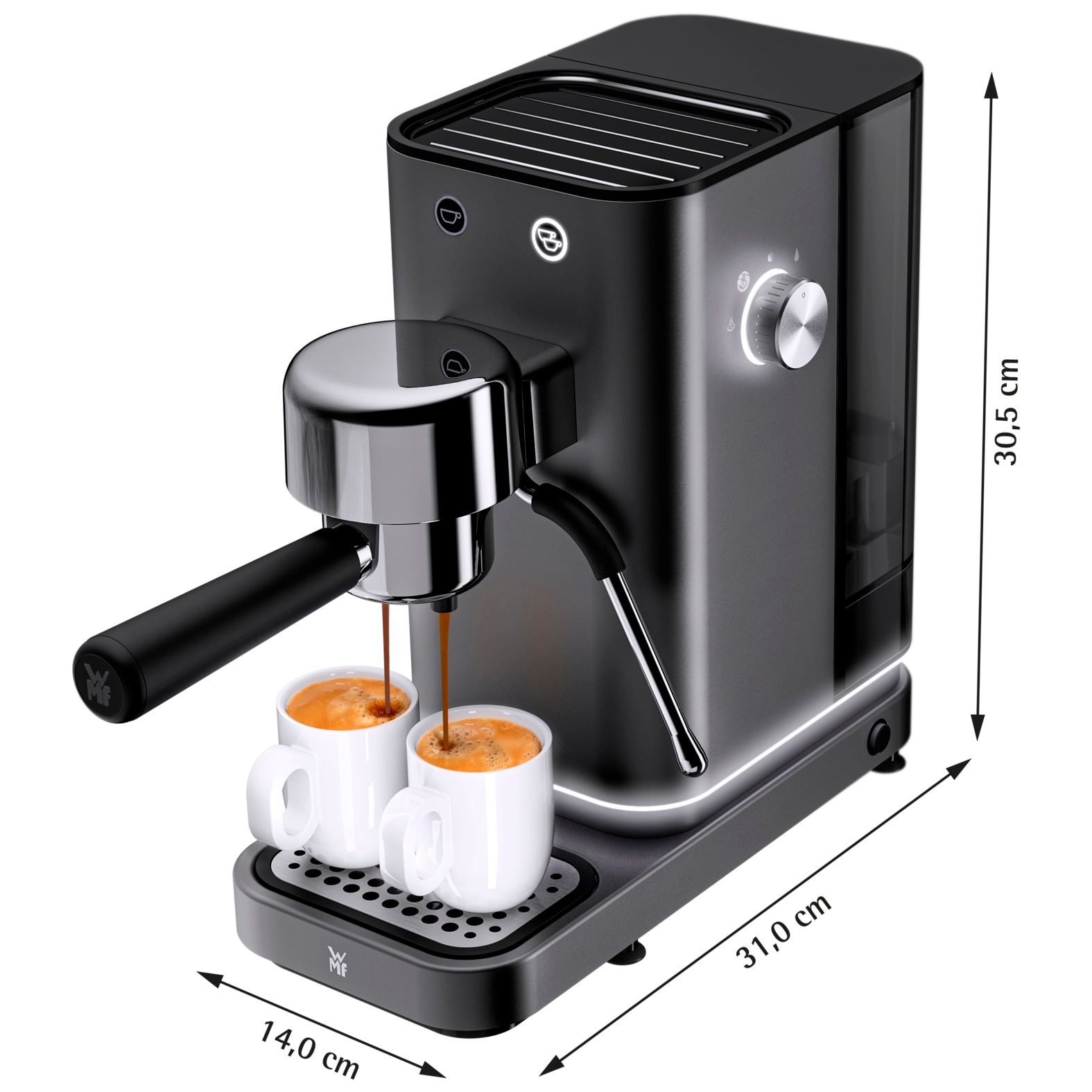 WMF Espressomaschine »Lumero Stone Grey, inkl. 3 Einsätzen & Abschlagbox, für 1-2 Tassen« kompakt, LED-Beleuchtung, 15 bar, 1350 Watt, 1-Loch-Milchschaumdüse
