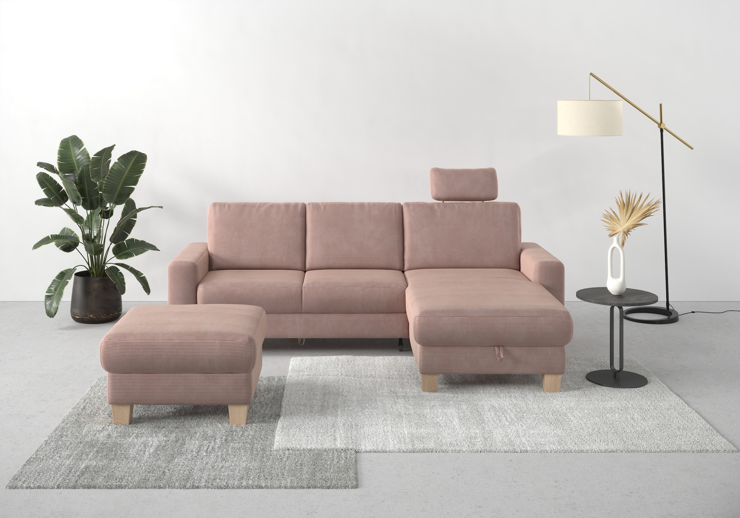 Home affaire Ecksofa »Summer L-Form«, mit Recamiere, mit oder ohne Bettfunktion und Bettkasten, Cord-Bezug