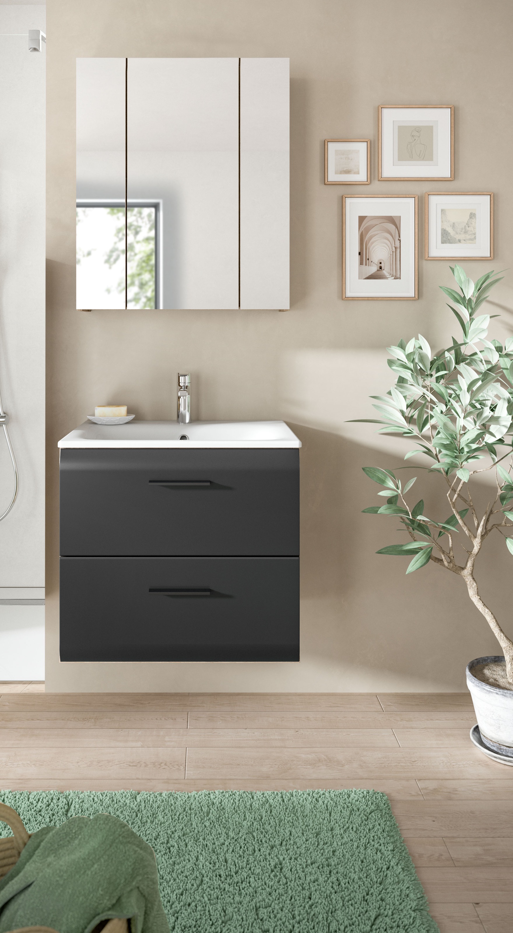 INOSIGN Badezimmer-Set, (Set, 3 St.), Florenz, Badkombination 3-tlg., Nox O günstig online kaufen