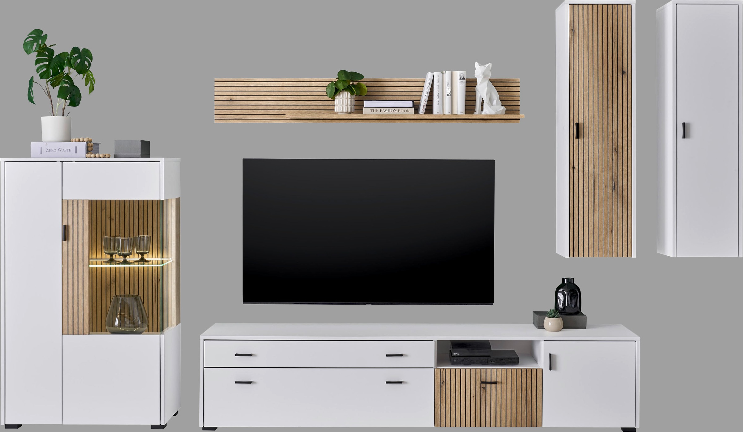 INOSIGN Wohnwand "HUDSON" Set, 5 Stk. tlg. mit moderner Rillenoptik, Griffe günstig online kaufen