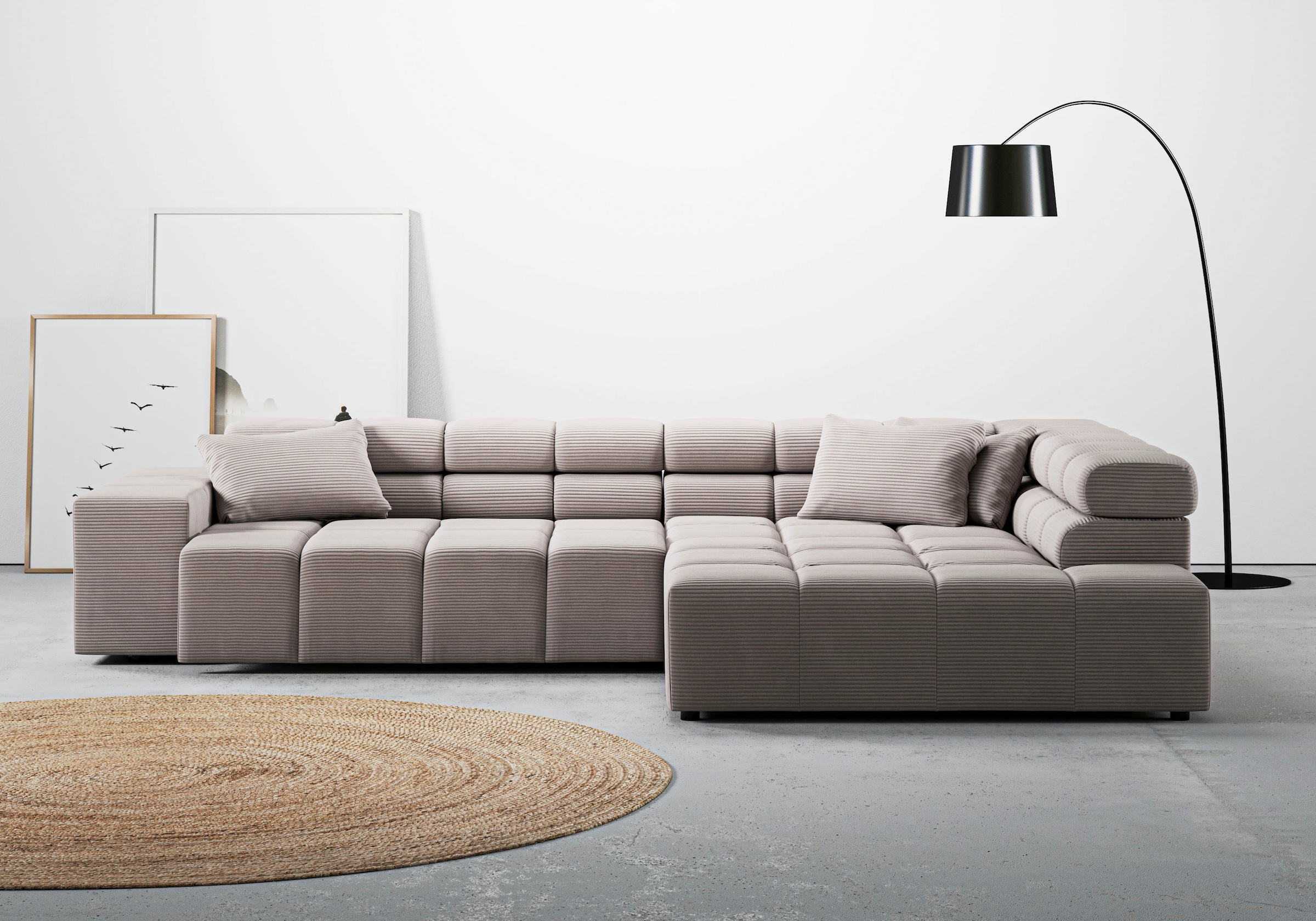 INOSIGN Ecksofa »Ancona incl. Kopfteilverstellung, Zierkissen Breite 319cm, L-Form«, wahlweise motorische Sitztiefenverstellung, auch in Cord + Easy Care