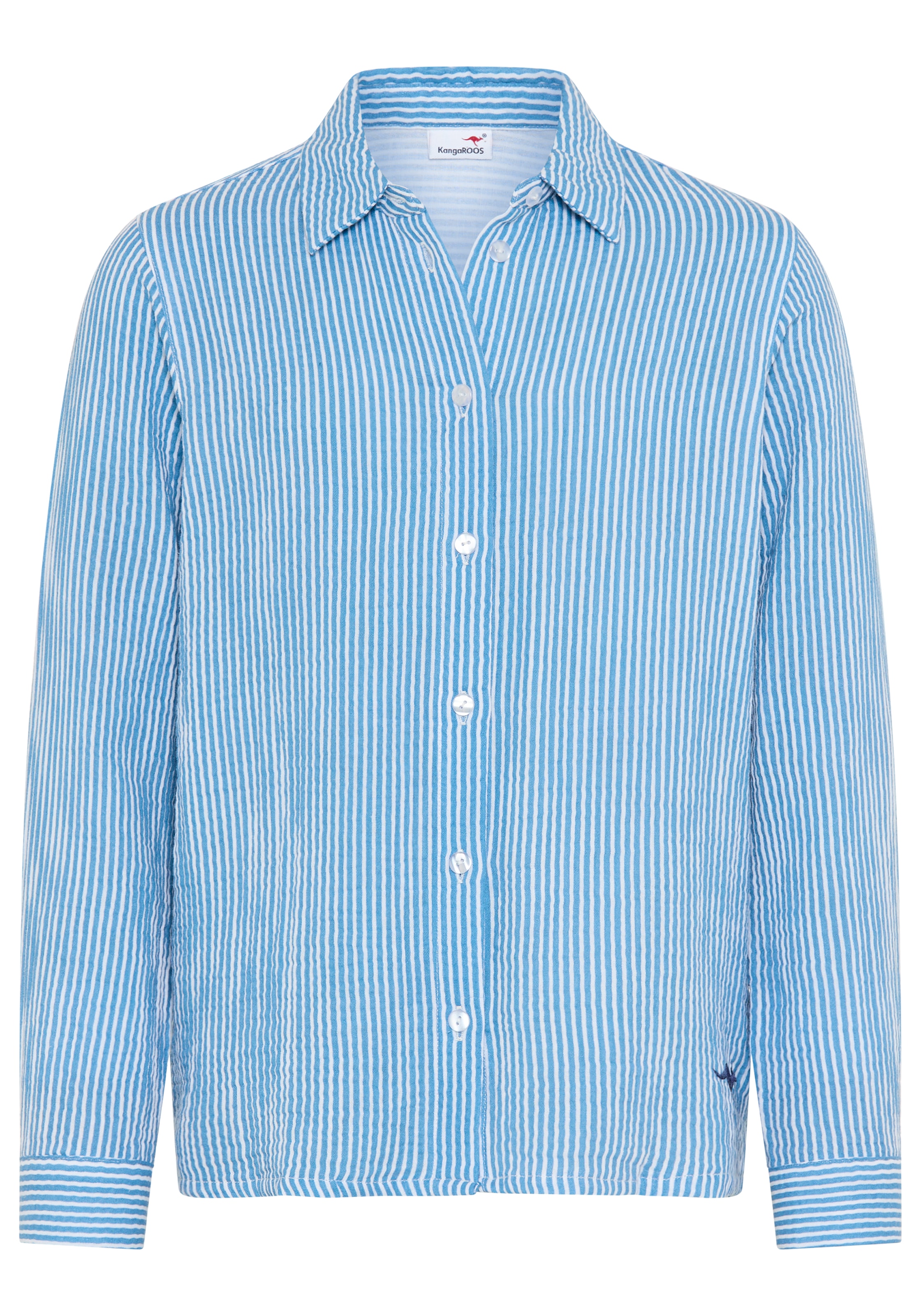 KangaROOS Hemdbluse »Kangaroos Musseline Bluse mit modischem Streifen« für Mädchen, Langarm mit Knöpfen am Ärmelabschluss, aus Baumwolle