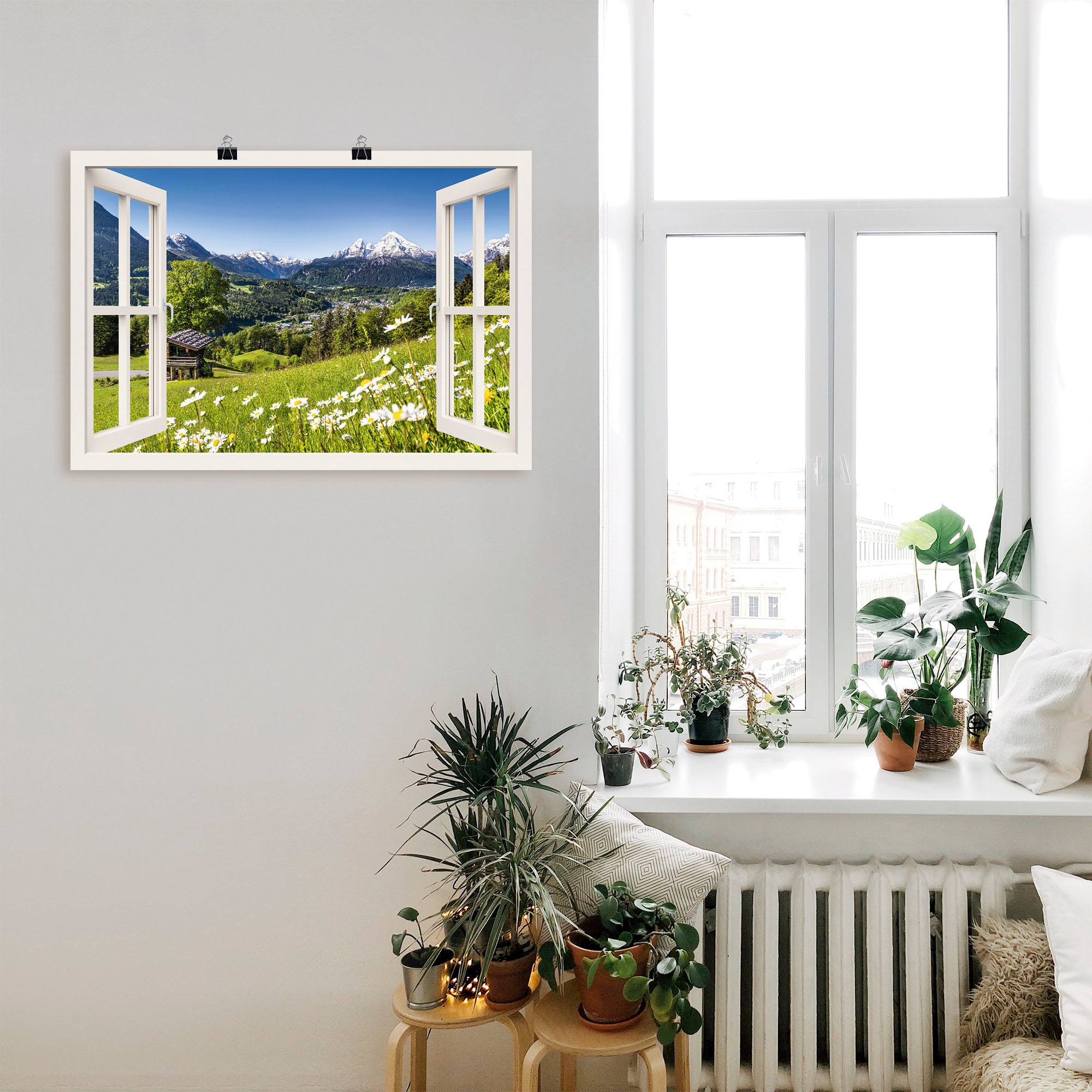 Artland Wandbild »Fensterblick Bayerischen Alpen«, Berge, (1 St.), als Alubild, Leinwandbild, Wandaufkleber oder Poster in versch. Größen