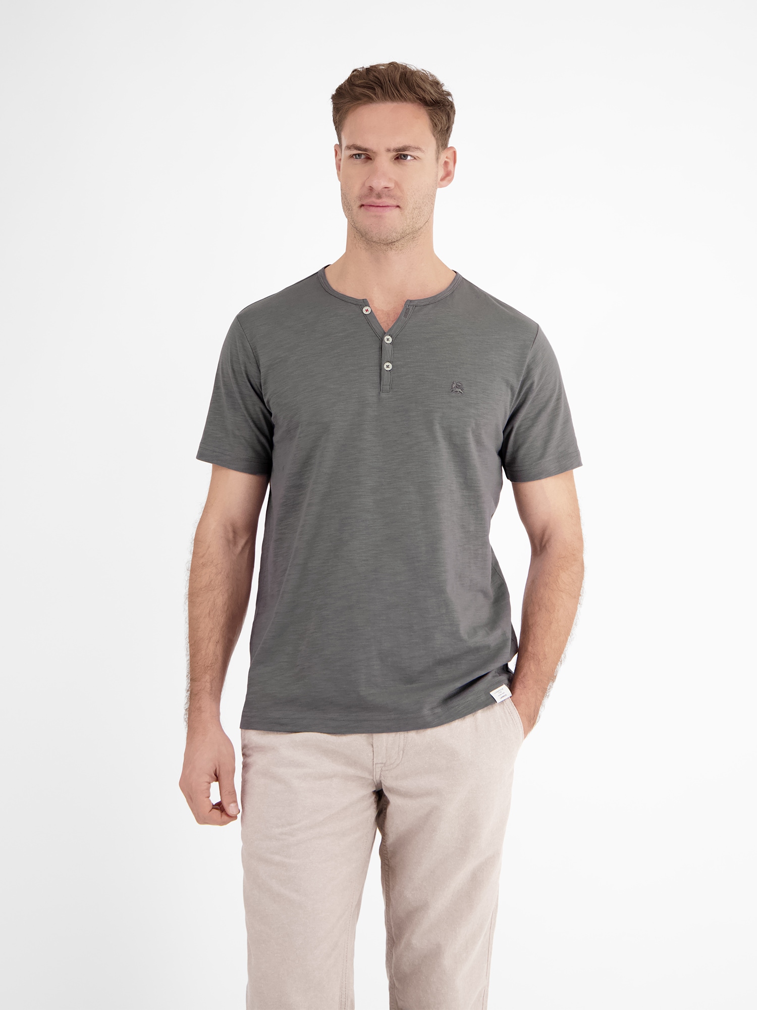 LERROS Henleyshirt »LERROS Serafino-Shirt in unifarbener Strukturware«